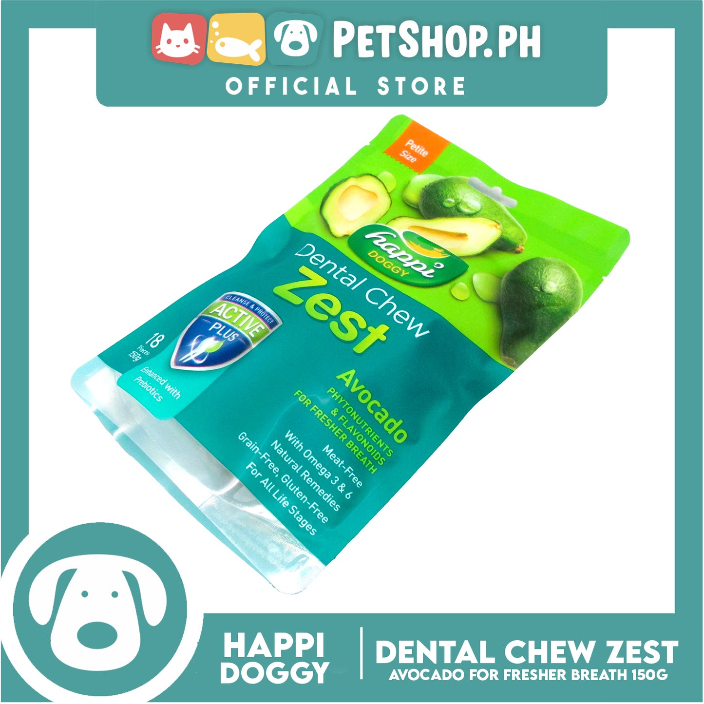 Happi Doggy Dental Chew Zest 18pcs. 150g (Avocado) Dog Treats