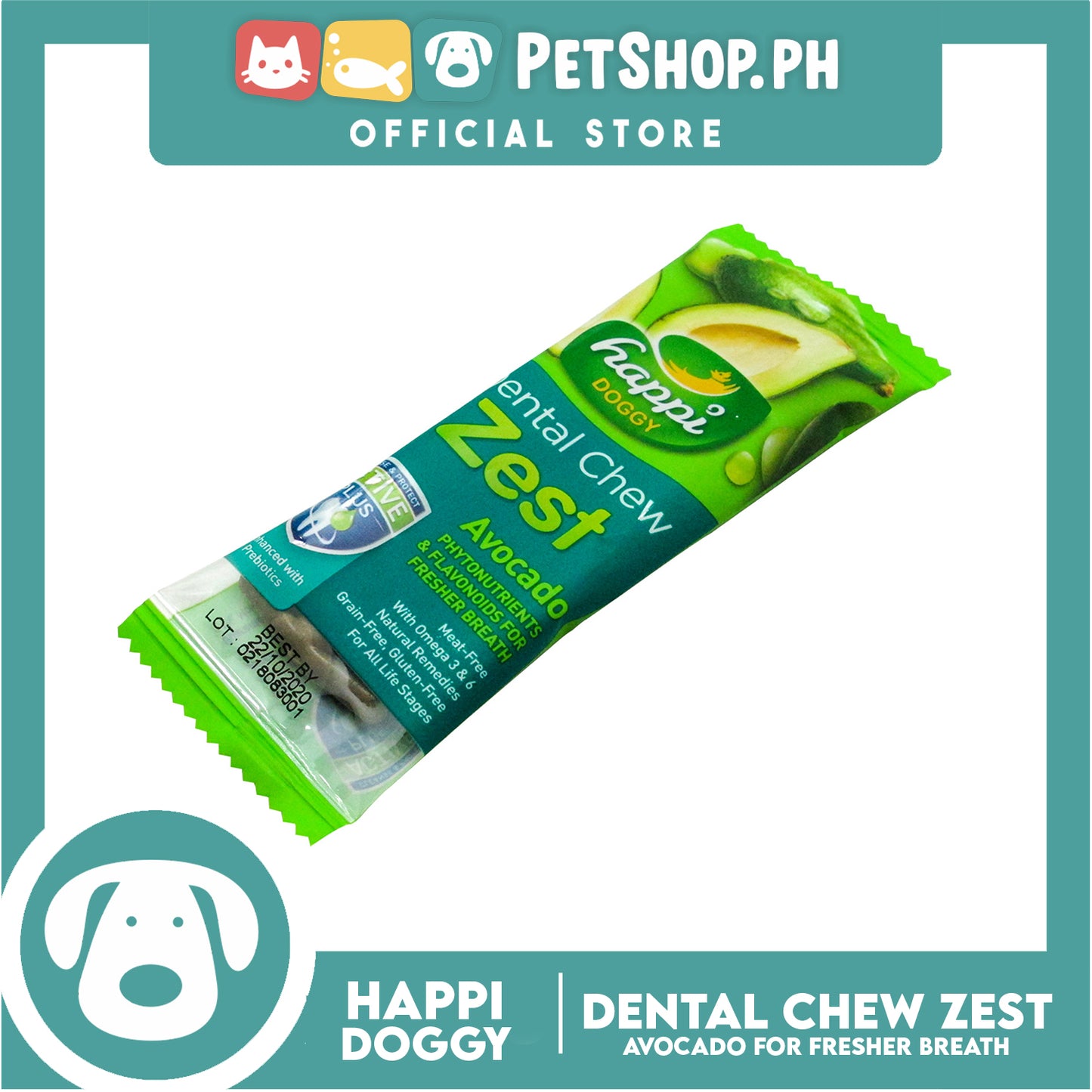 Happi Doggy Dental Chew Zest 1pc. (Avocado) Dog Treats