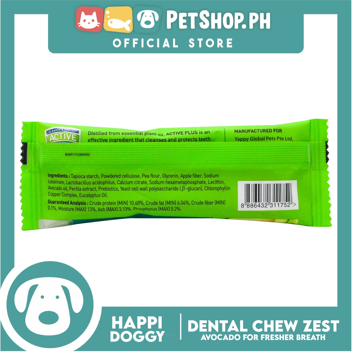 Happi Doggy Dental Chew Zest 1pc. (Avocado) Dog Treats