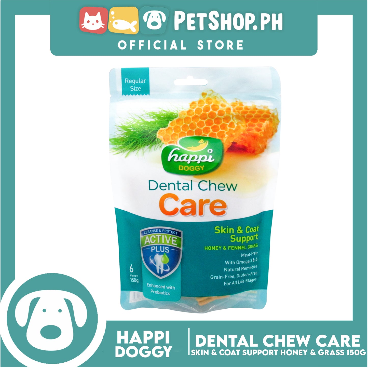 Happi Doggy Dental Chew Zest 6pcs. 150g (Honey and Fennel Grass) Dog Treats