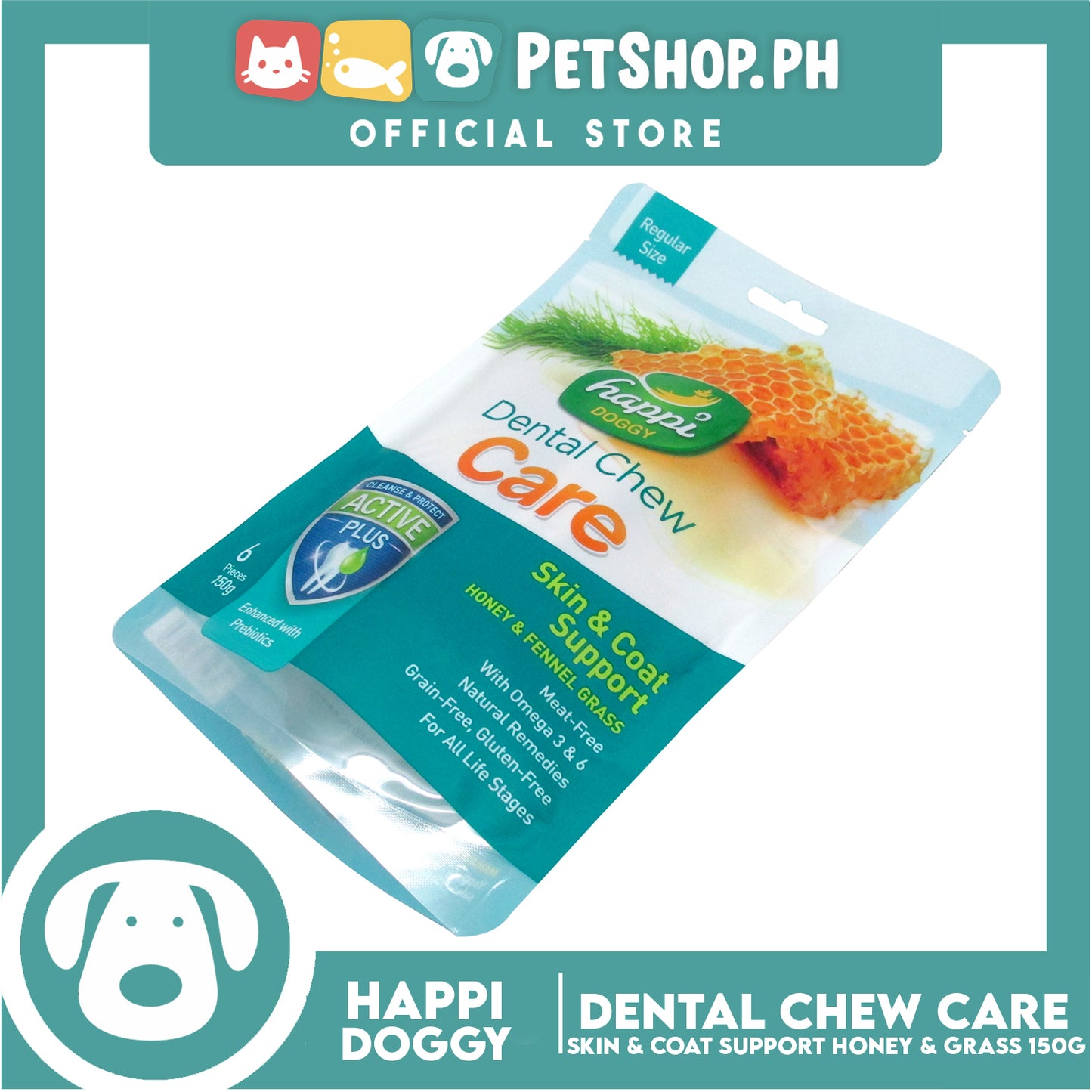 Happi Doggy Dental Chew Zest 6pcs. 150g (Honey and Fennel Grass) Dog Treats