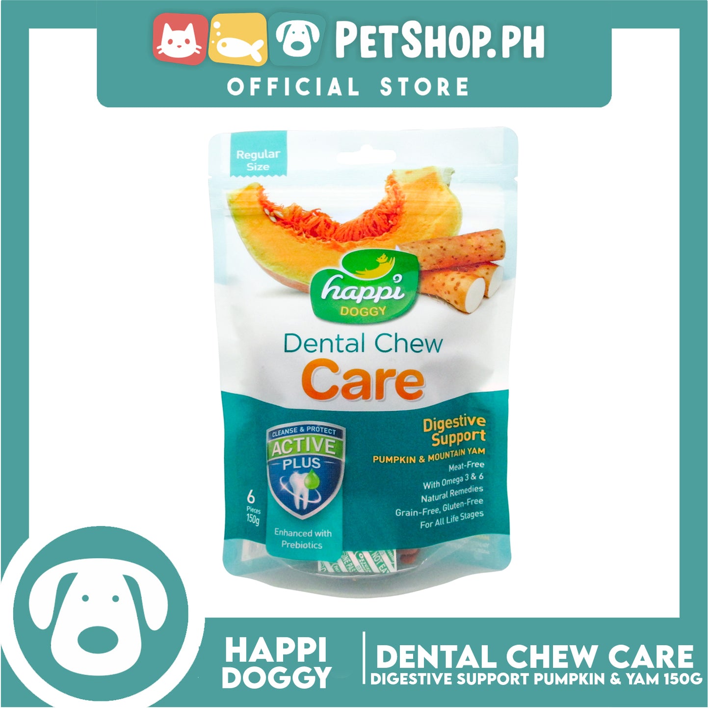 Happi Doggy Dental Chew Care 6pcs. 150g (Pumpkin and Mountain Yam) Dog Treats