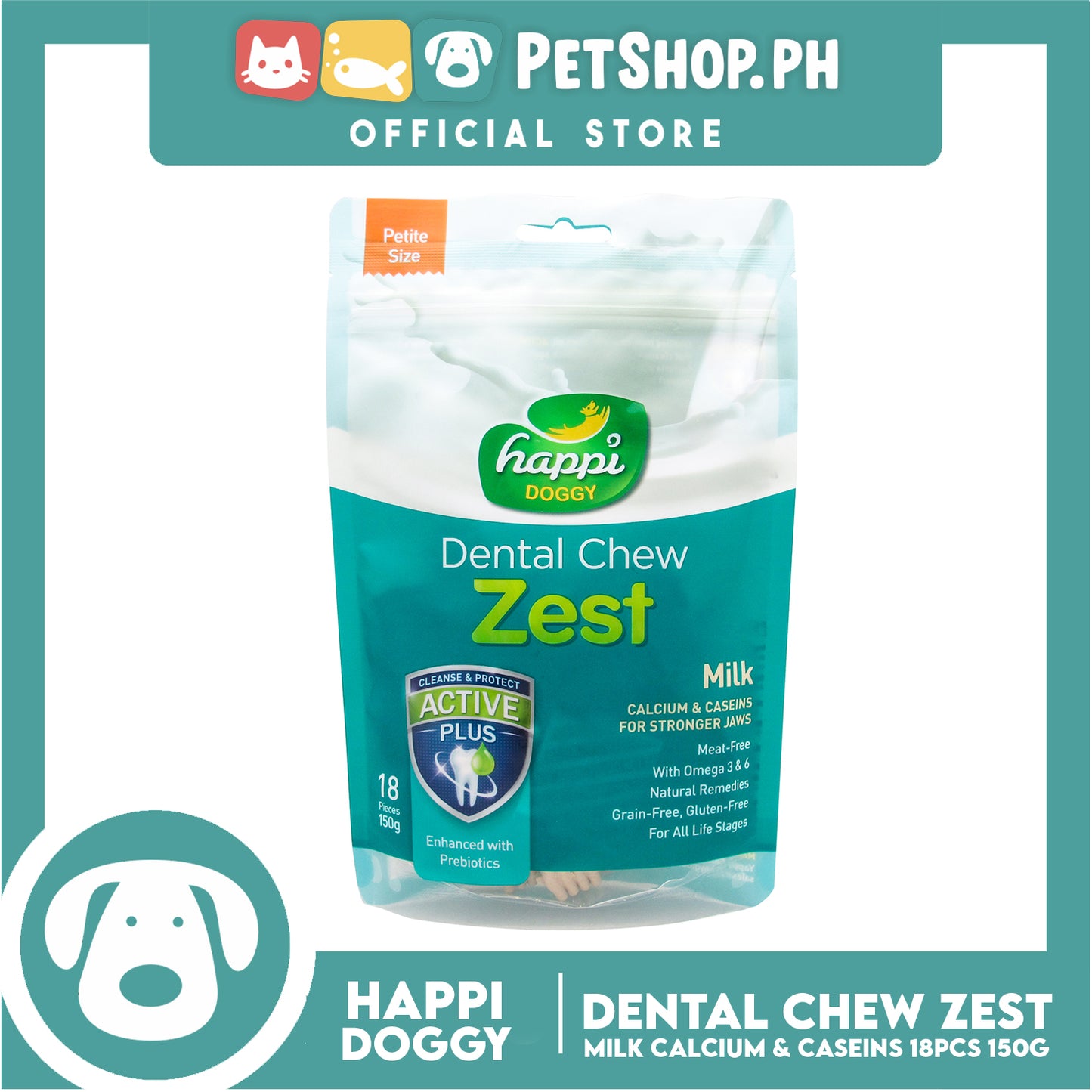 Happi Doggy Dental Chew Zest 18pcs. 150g (Milk) Dog Treats