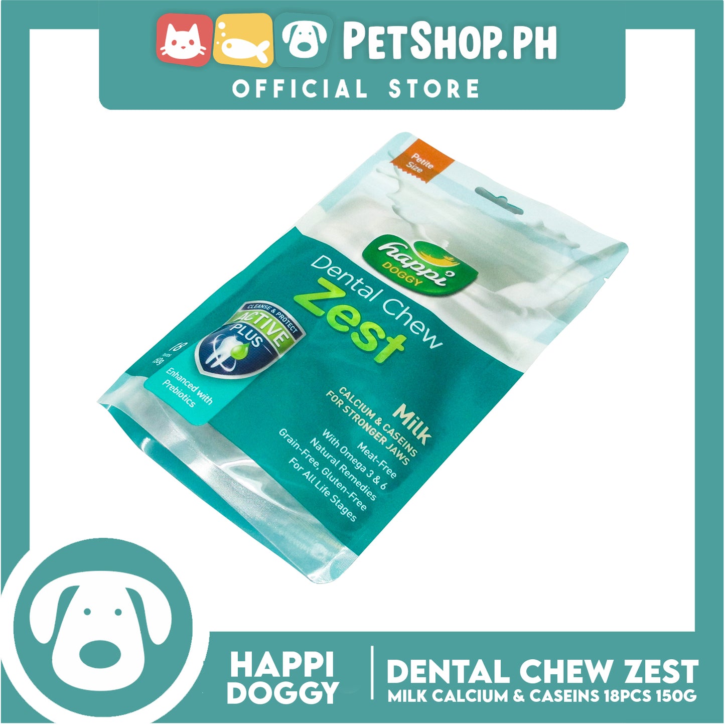 Happi Doggy Dental Chew Zest 18pcs. 150g (Milk) Dog Treats