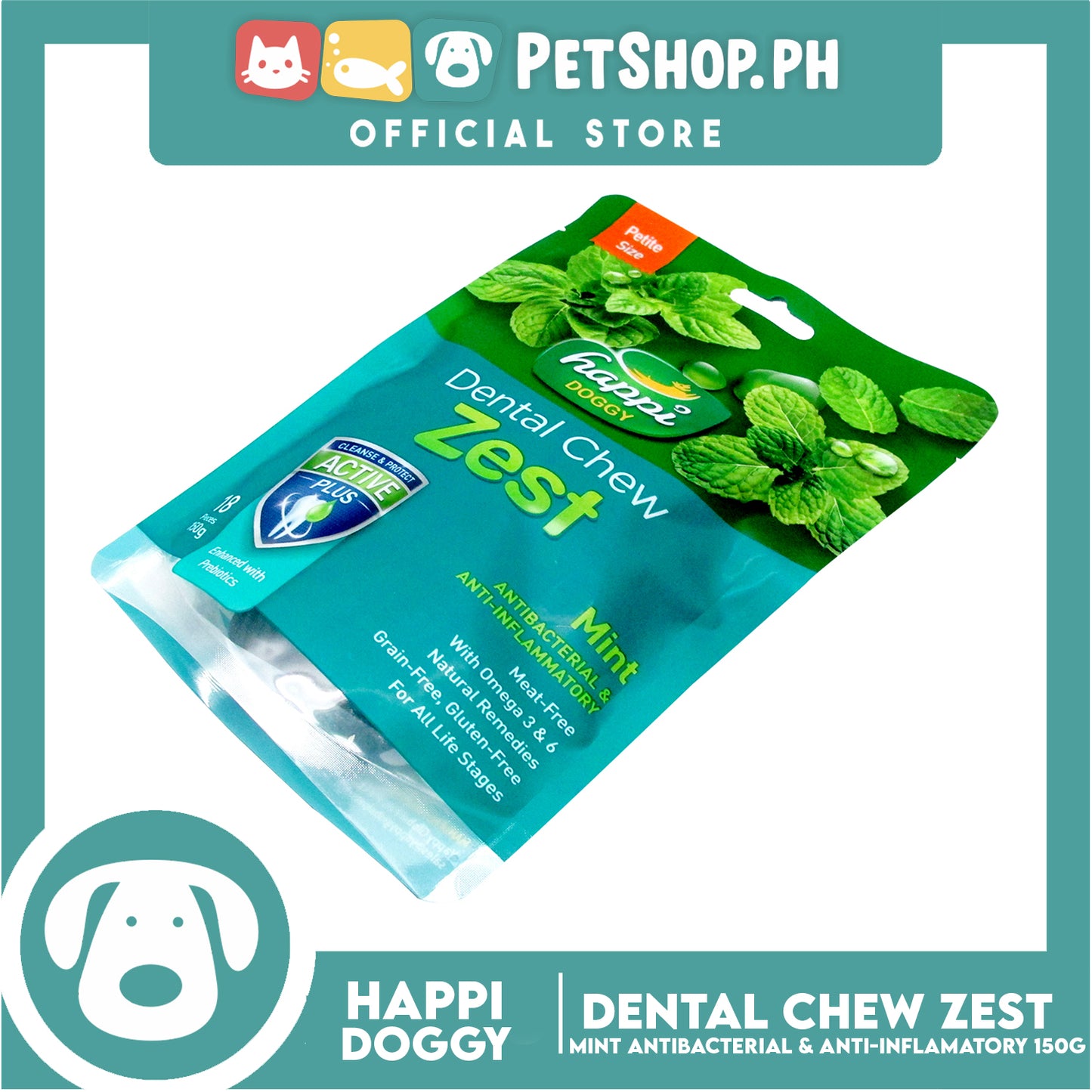 Happi Doggy Dental Chew Zest 18pcs. 150g (Mint) Dog Treats