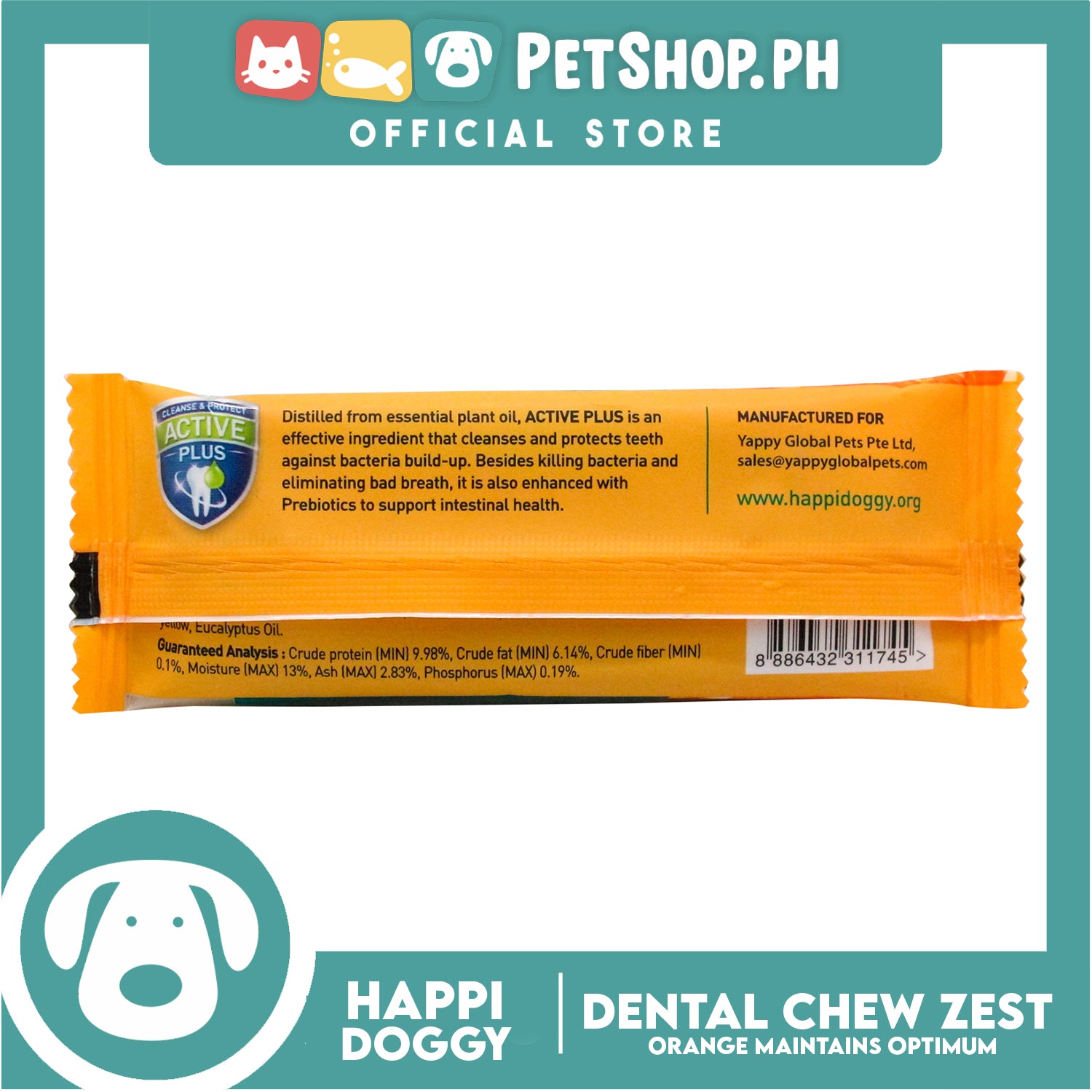 Happi Doggy Dental Chew Zest 30g (Orange) Dog Treats