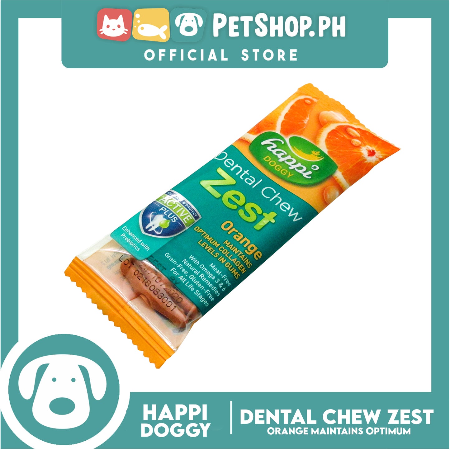 Happi Doggy Dental Chew Zest 1pc. 30g (Orange) Dog Treats
