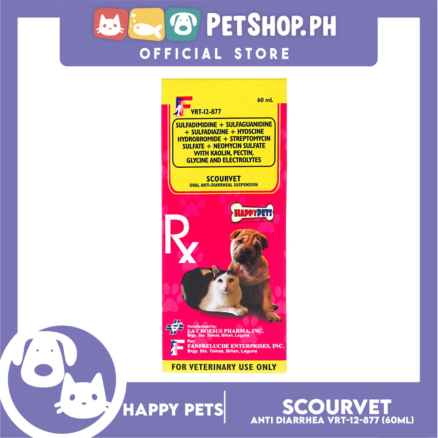 Happy Pets Scourvet Oral Anti Diarrheal Suspension 60ml for Dogs and Cats
