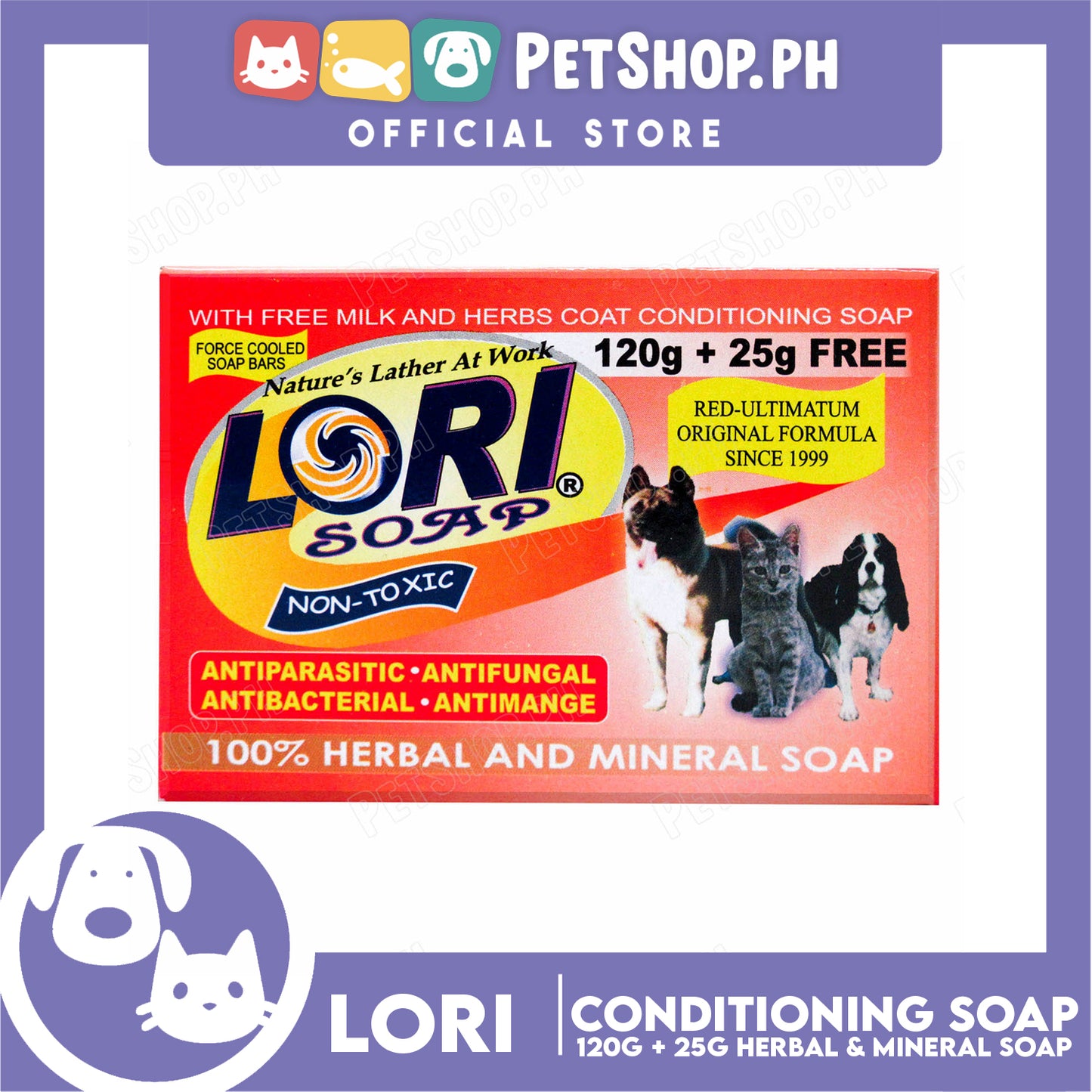 Nature's Lather At Work Lori Soap Non-Toxic 120g (100% Herbal And Mineral Soap) Dog Soap, Dog Grooming