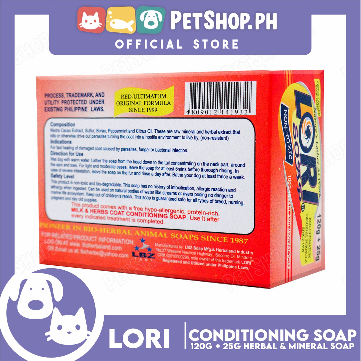 Nature's Lather At Work Lori Soap Non-Toxic 120g (100% Herbal And Mineral Soap) Dog Soap, Dog Grooming