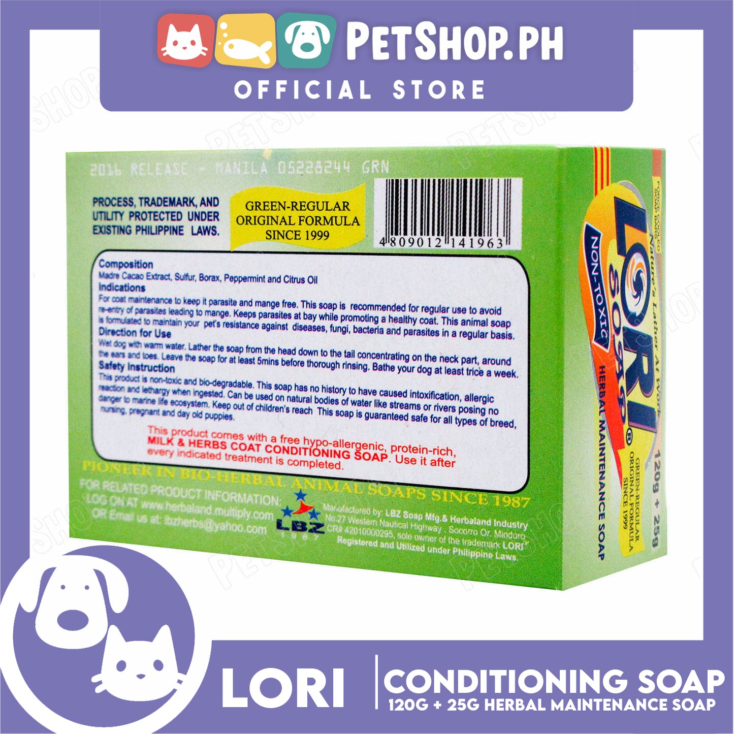 Nature's Lather At Work Lori Soap Non-Toxic 120g (Herbal Maintanance Soap) Dog Soap, Dog Grooming
