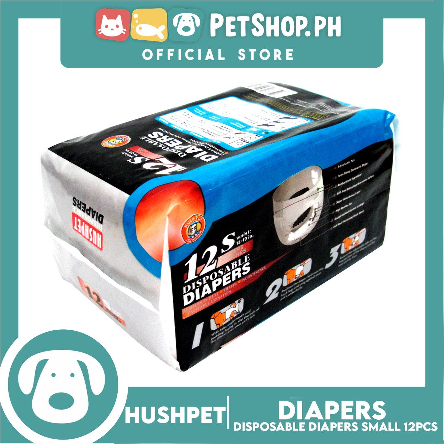 Hushpet Deluxe Disposable Dog Diapers 12pcs. (Small)