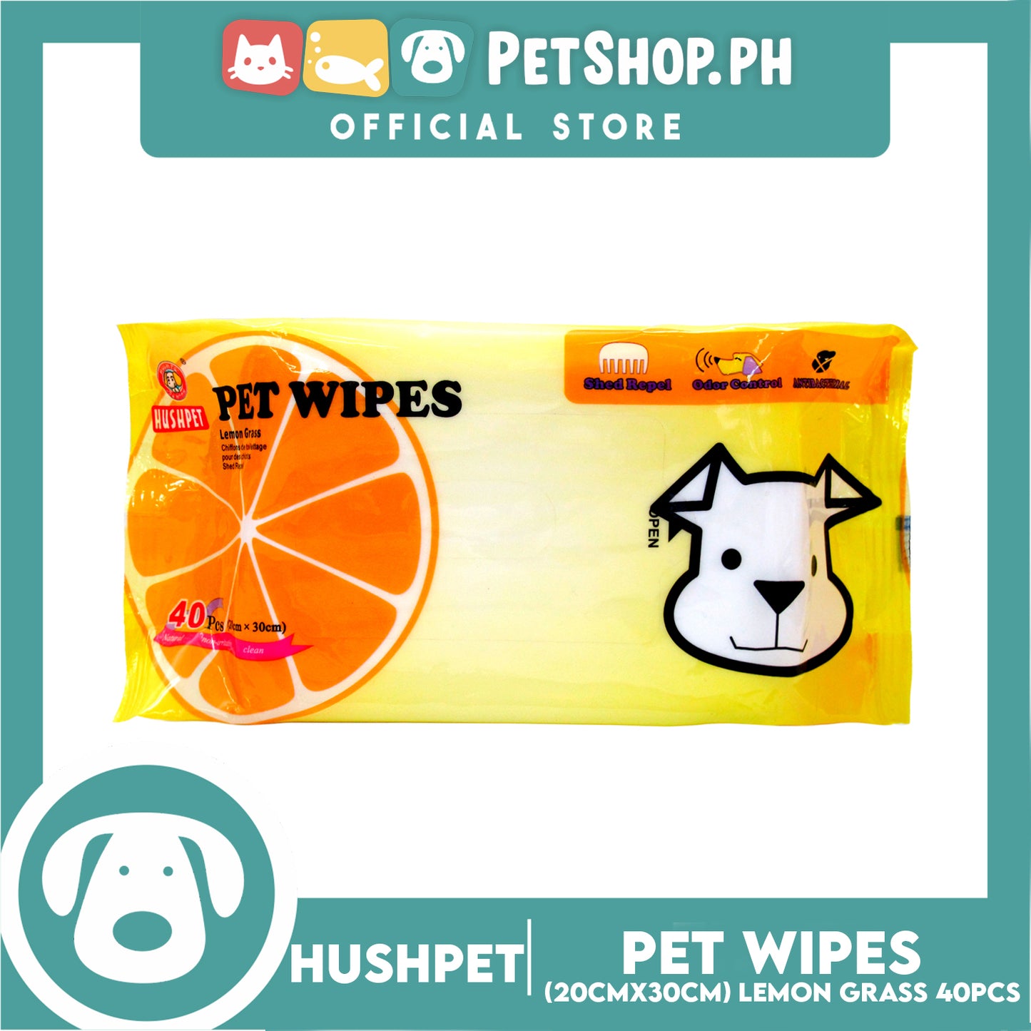 Hushpet Pet Wipes Medium 40pcs (Lemon Grass)