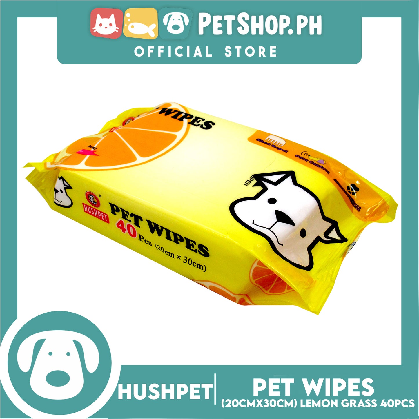 Hushpet Pet Wipes Medium 40pcs (Lemon Grass)