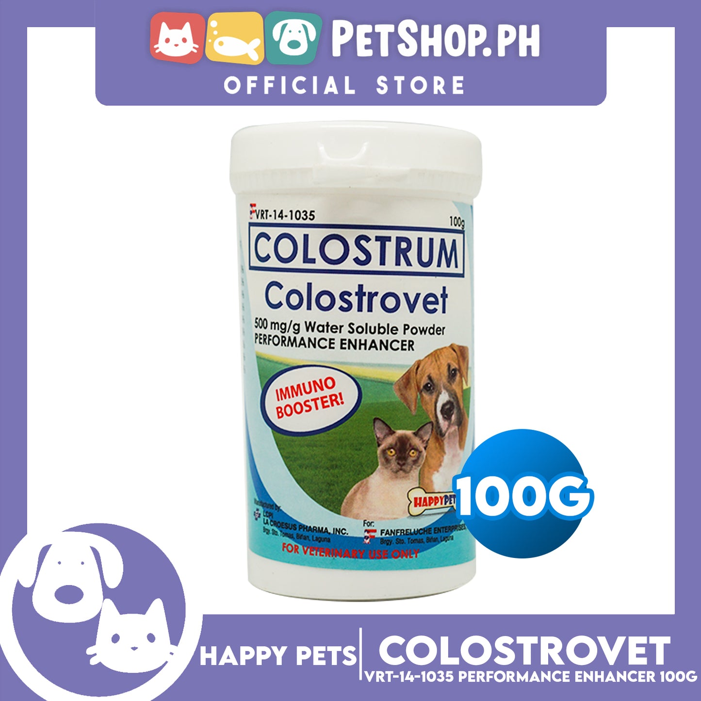 Happy Pets Colostrum Colostrovet VRT-14-1035 Performance Enhancer 100g Pets Immune Booster