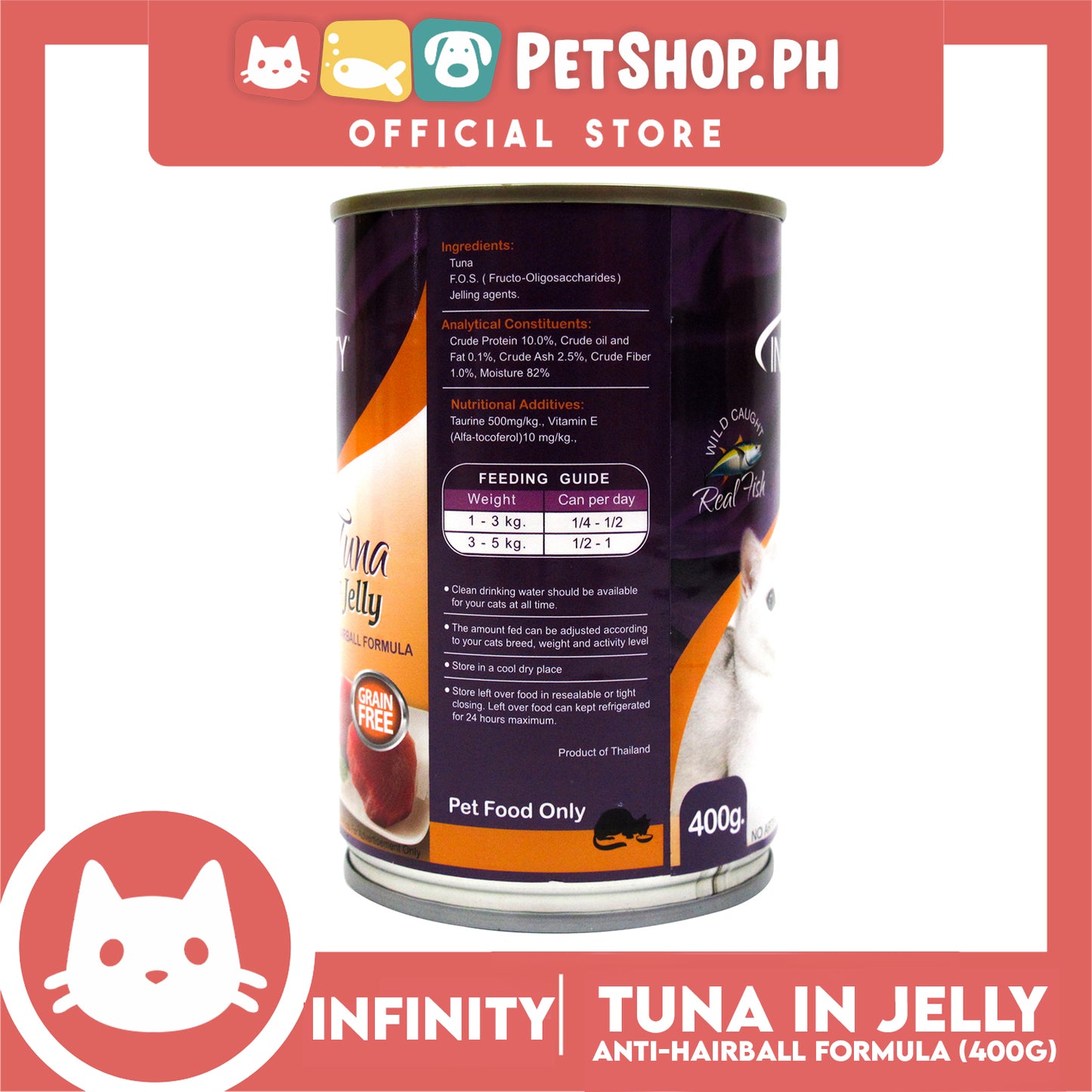 Infinity Tuna In Jelly, Grain Free 400g Canned Wet Food (Anti-Hairball Formula) Cat Food