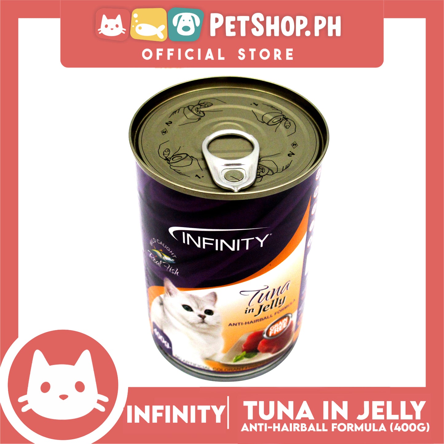 Infinity Tuna In Jelly, Grain Free 400g Canned Wet Food (Anti-Hairball Formula) Cat Food