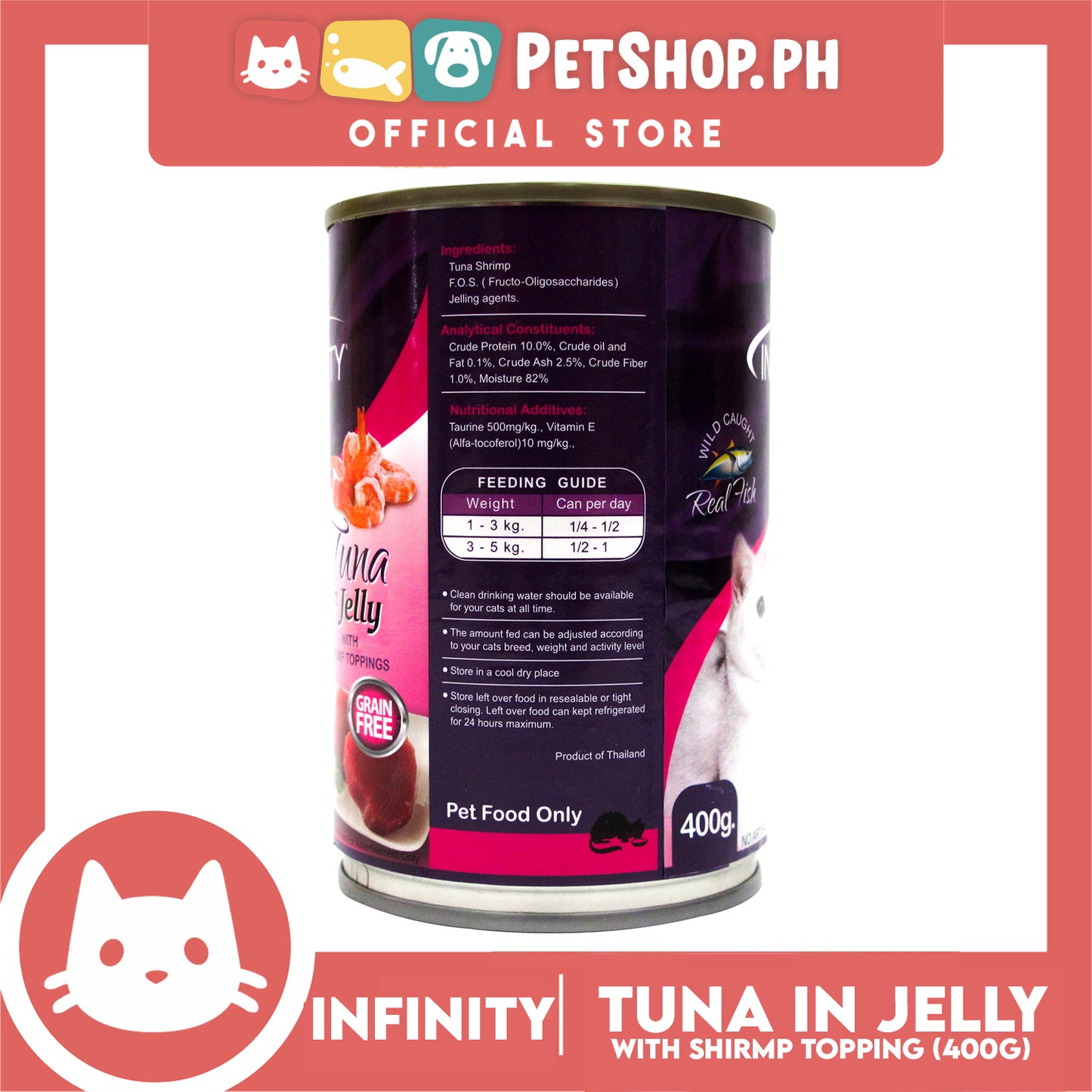 Infinity Tuna In Jelly Canned, Grain Free 400g Canned Wet Food (Shrimp Toppings) Cat Food