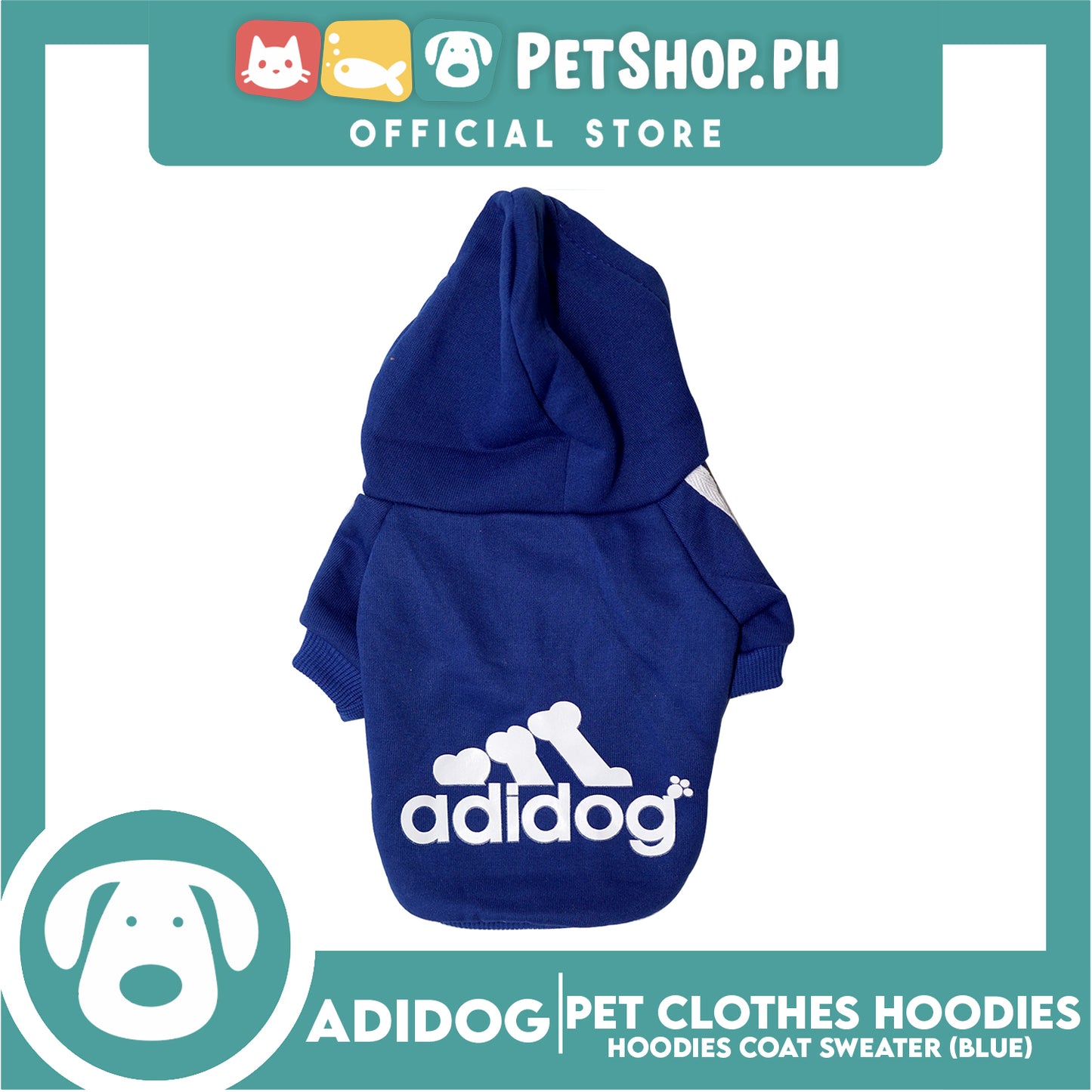Adidog Pet Clothes Hoodies, Dog Winter Hoodies Apparel Puppy Cute Warm Hoodies Coat Sweater (Blue) (Medium)