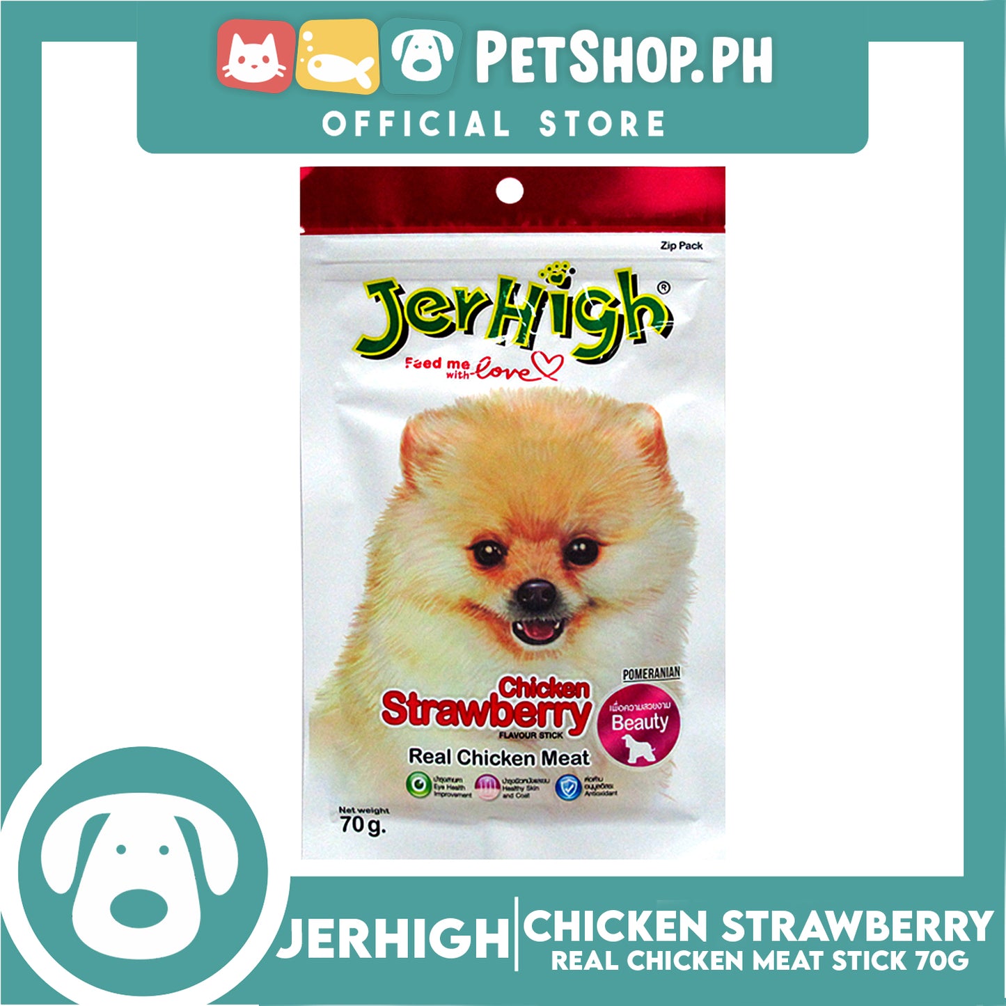 Jerhigh Real Chicken Meat Stick 70g (Chicken Strawberry) Dog Treats