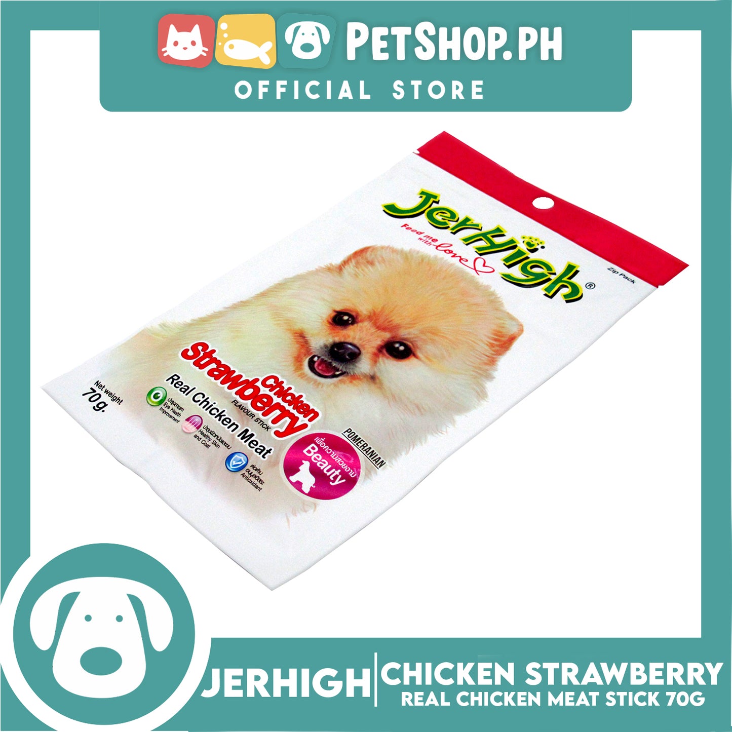 Jerhigh Real Chicken Meat Stick 70g (Chicken Strawberry) Dog Treats