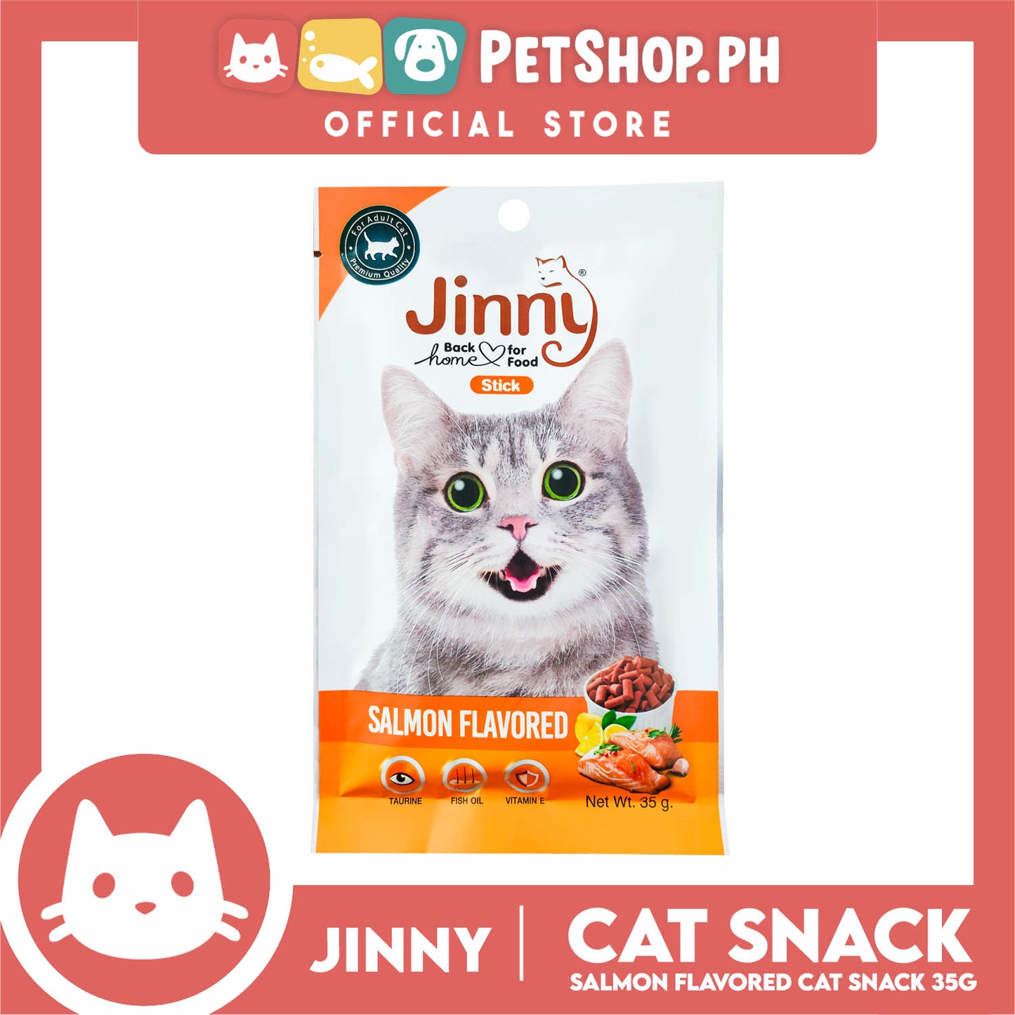 Jinny Cat Stick Treats 35g (Salmon Flavored) Cat Food, Cat Snacks