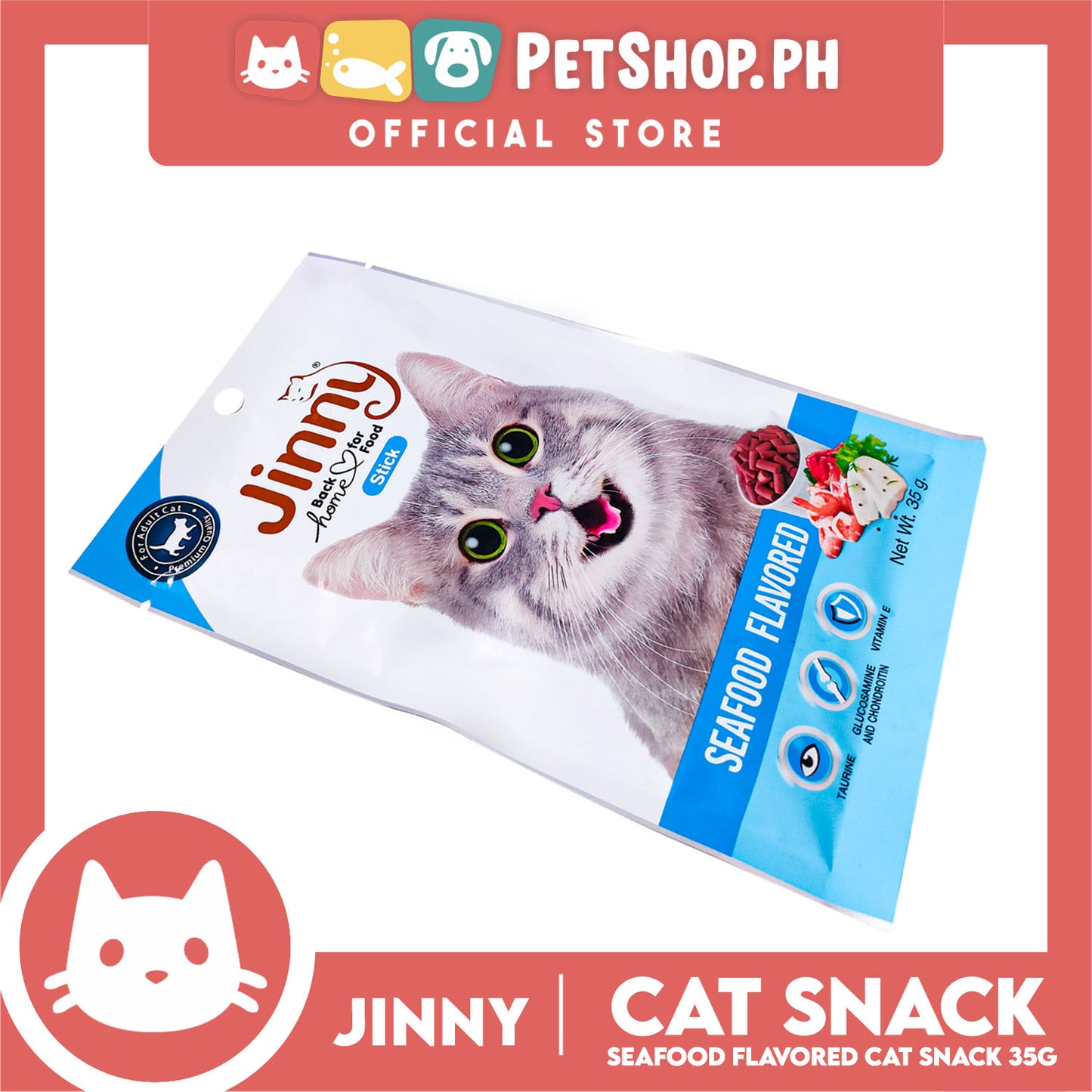 Jinny Cat Stick Treats 35g (Seafood Flavored) Cat Food, Cat Snacks