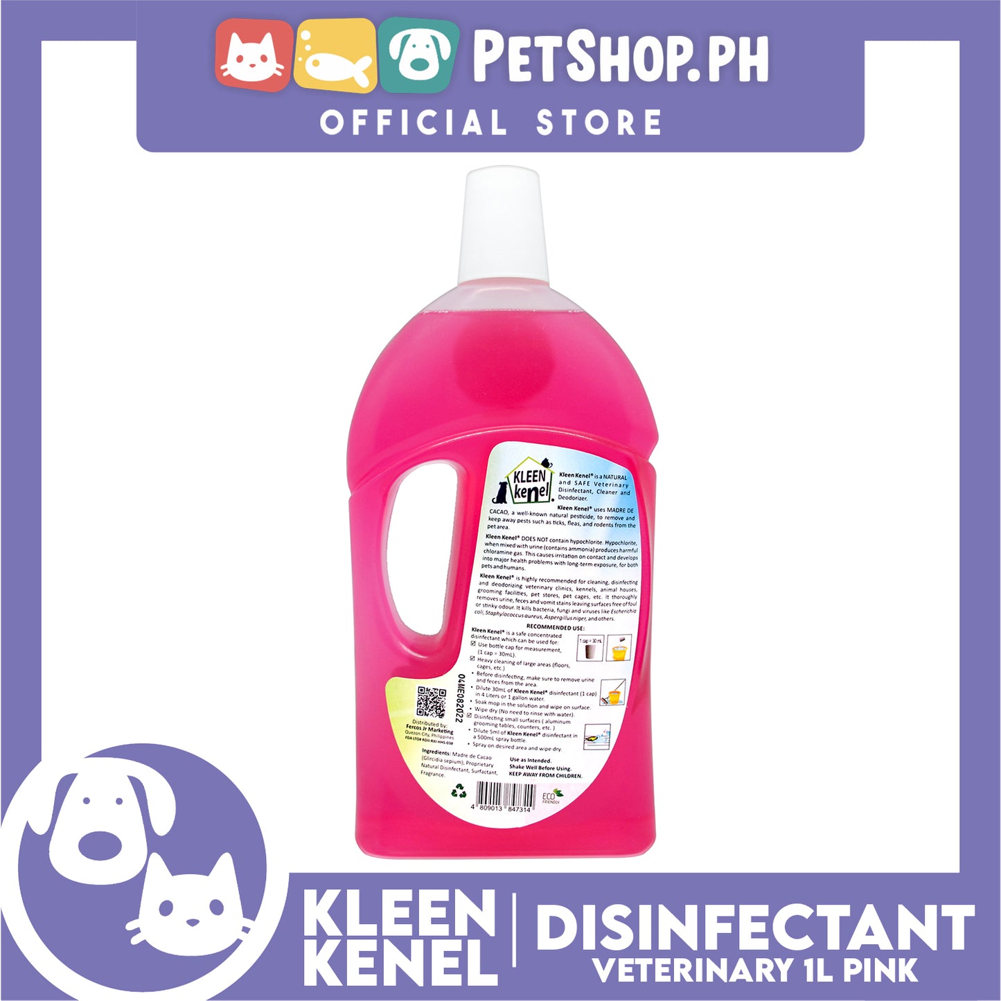Kleen Kenel Pet Disinfectant Deodorizer Cleaner With Madre De Cacao 1 Liter (Floral Boom Scent)