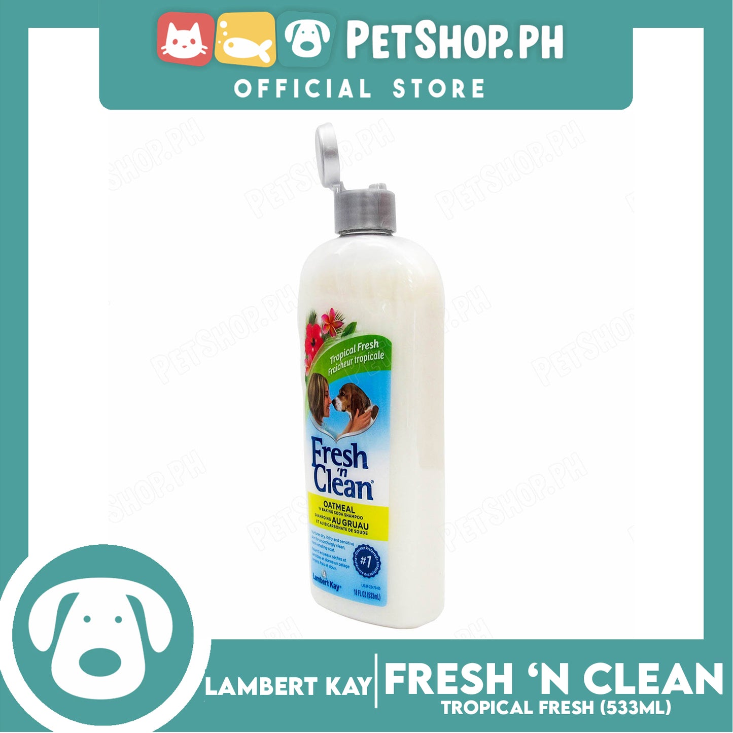 Lambert Kay Fresh 'N Clean Oatmeal and Baking Soda Shampoo for Dogs and Cats 18oz (Tropical Fresh)