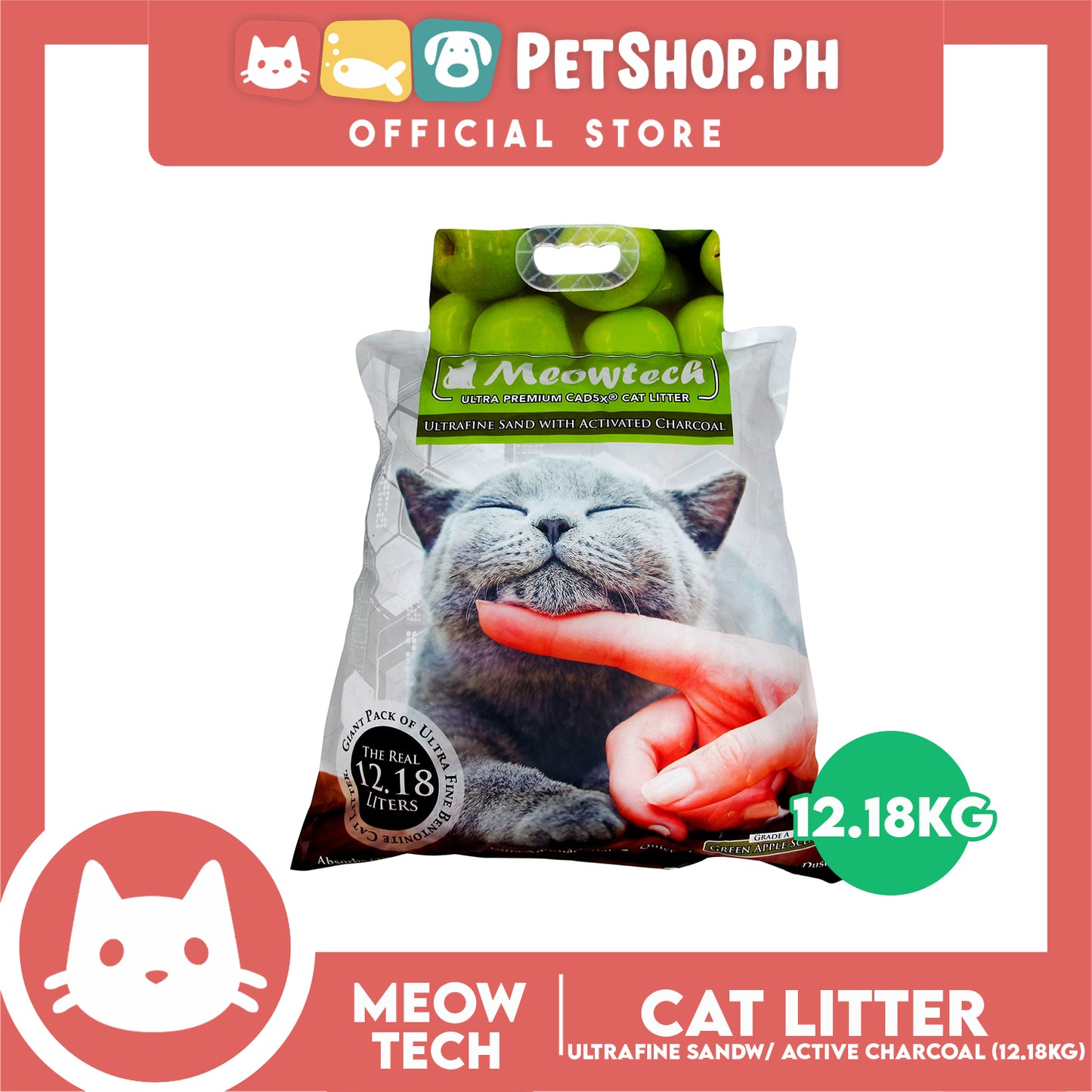 Meowtech Ultra Premium Cat Litter 12.18L (Green Apple Scent) Ultra-Fine Sand with Activated Charcoal