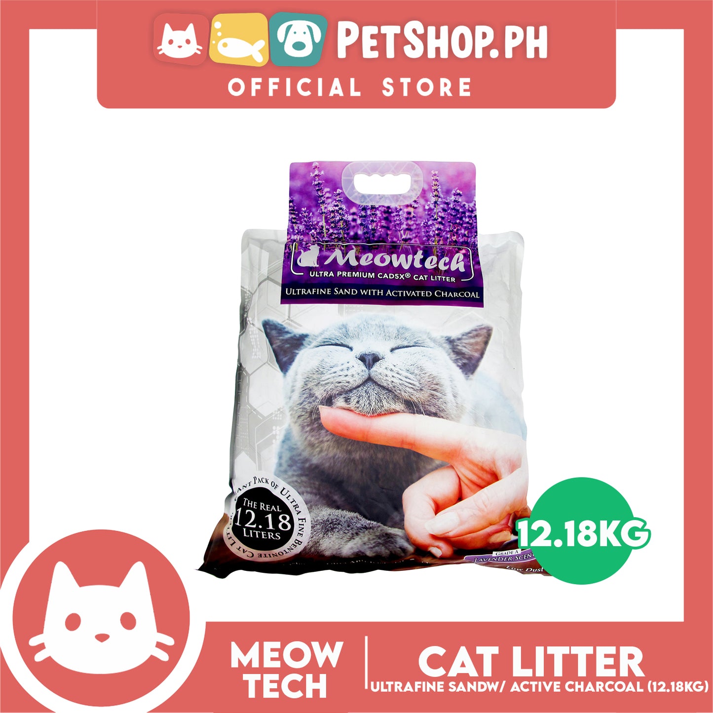 Meowtech Ultra Premium Cat Litter 12.18L (Lavender Scent) Ultra-Fine Sand with Activated Charcoal