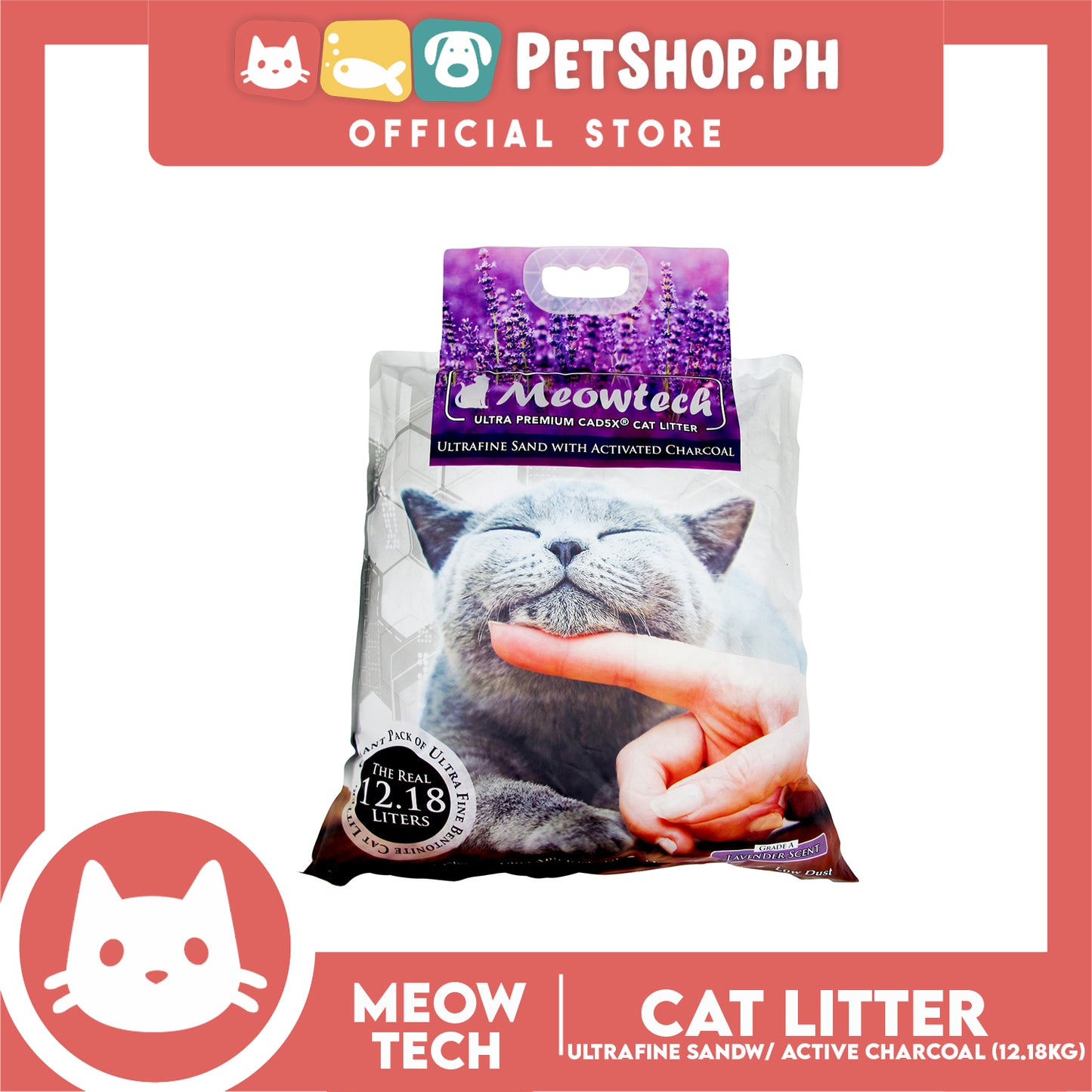 Meowtech Ultra Premium Cat Litter 12.18L (Lavender Scent) Ultra-Fine Sand with Activated Charcoal