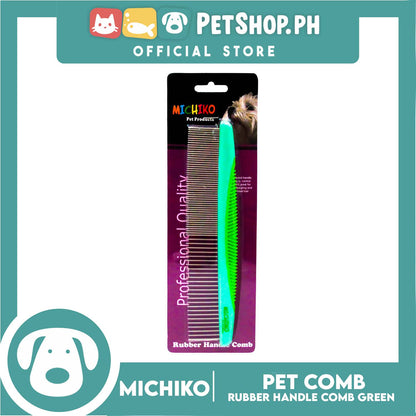 Michiko Rubber Handle Pet Comb (Green) Pet Grooming