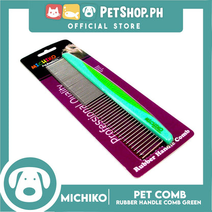 Michiko Rubber Handle Pet Comb (Green) Pet Grooming