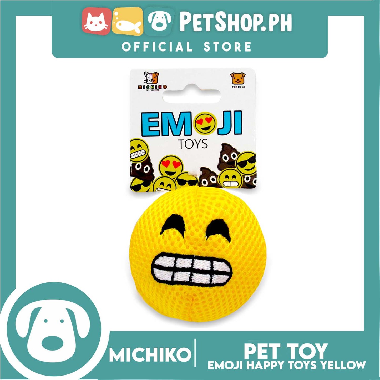 Michiko Emoji Toy Squeaky (Happy) Dog Pet Toy