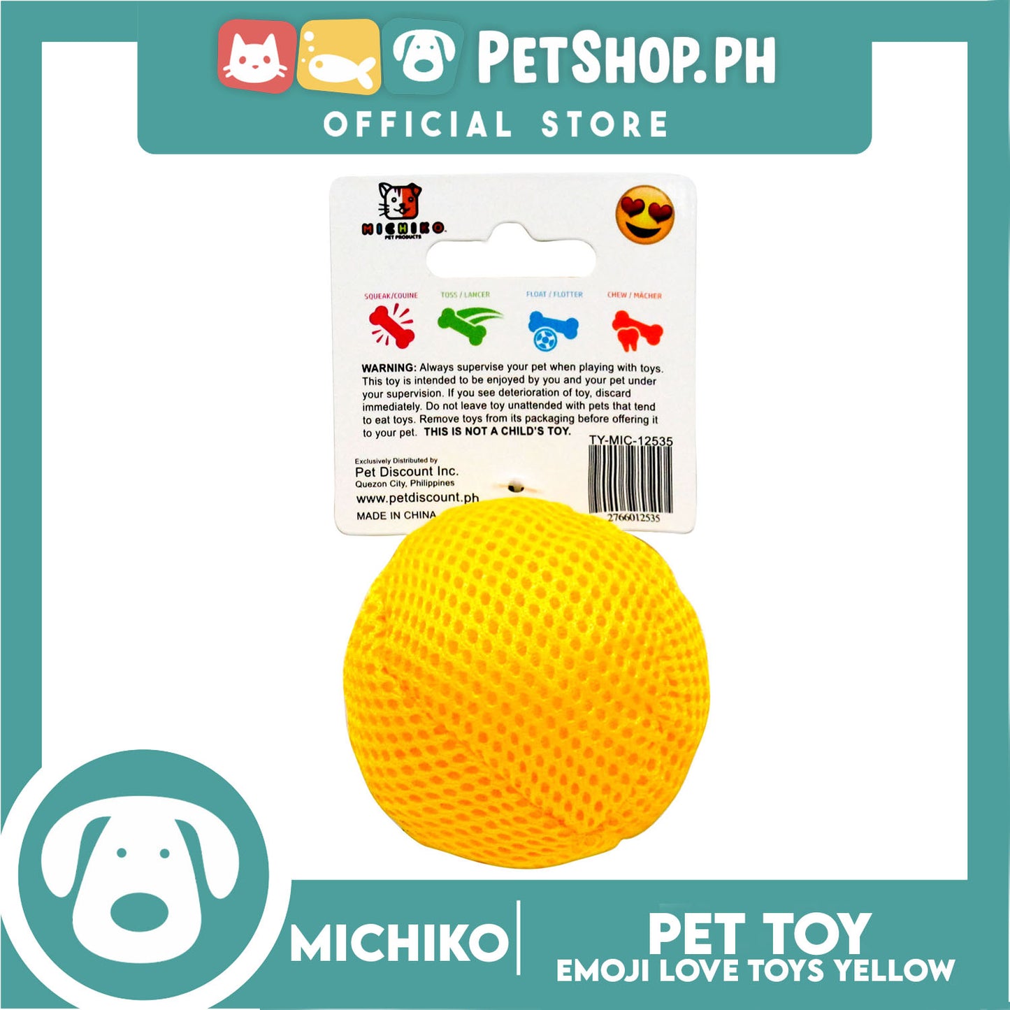 Michiko Emoji Toy Squeaky (Love) Dog Pet Toy