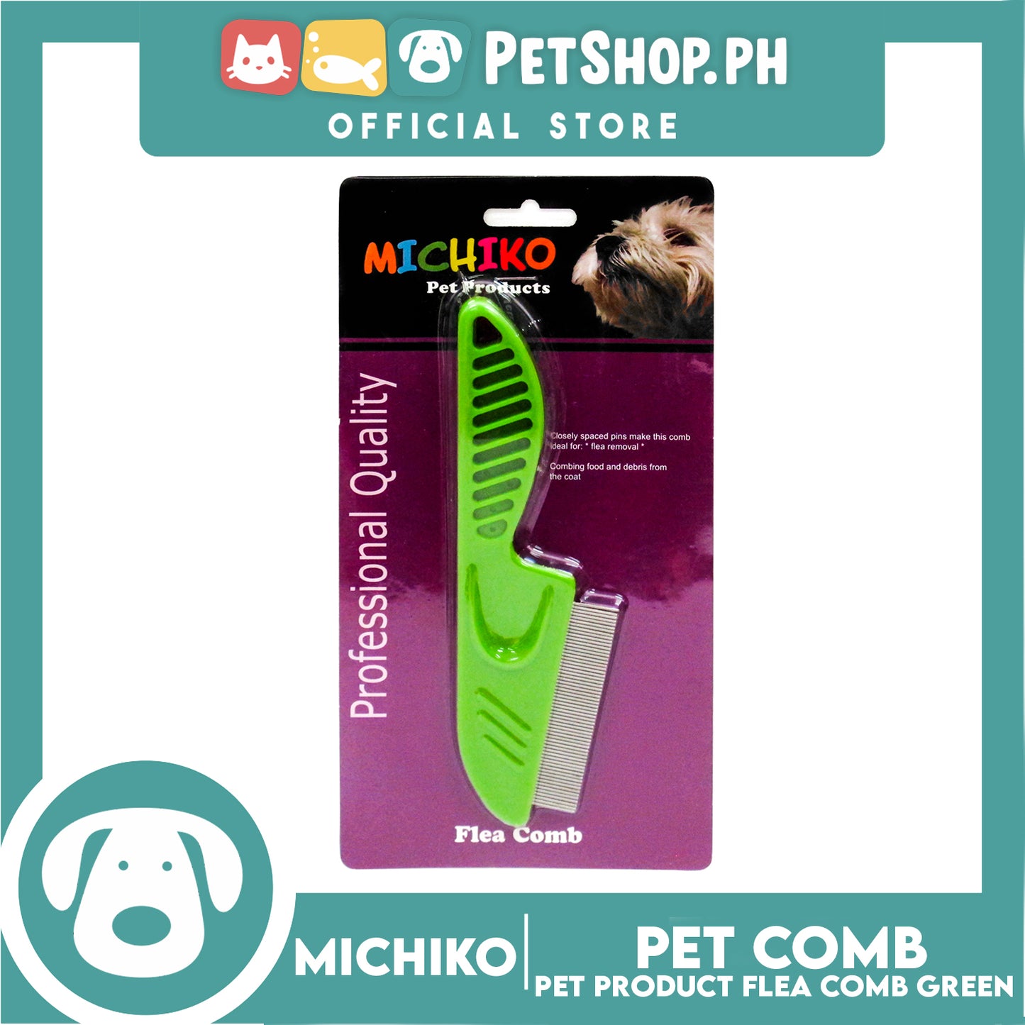 Michiko Flea Pet Comb (Green)