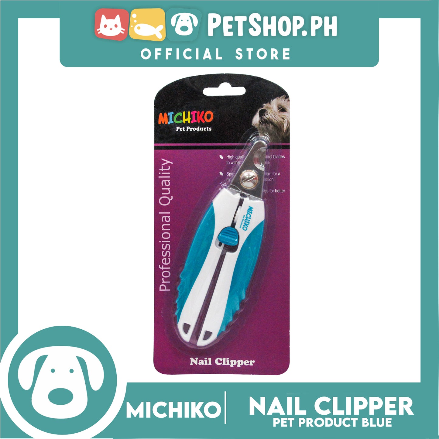 Michiko Premium Pet Nail Clipper Large (Blue) Trimming Nails Grooming For Small Breed Dogs And Cats