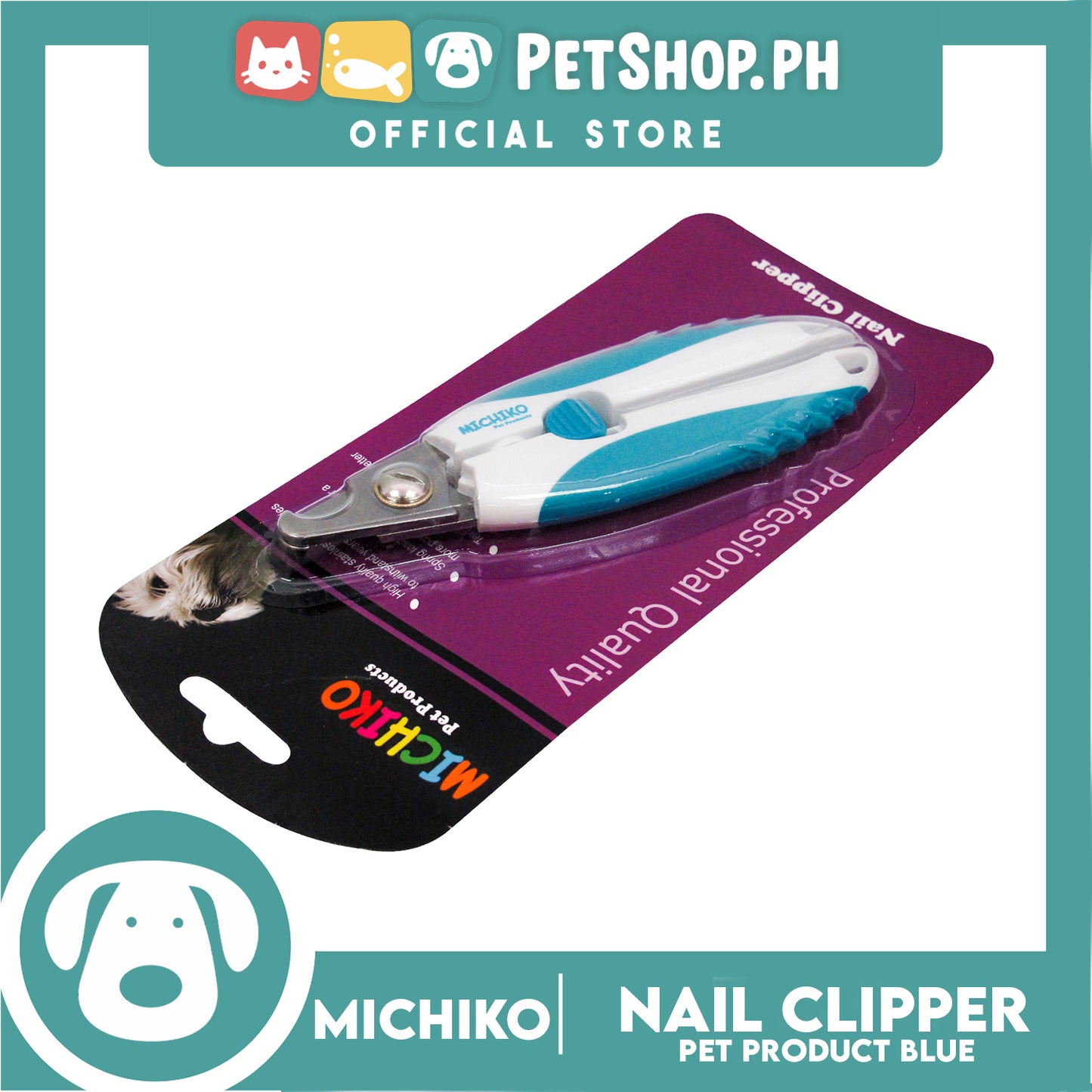 Michiko Premium Pet Nail Clipper Large (Blue) Trimming Nails Grooming For Small Breed Dogs And Cats