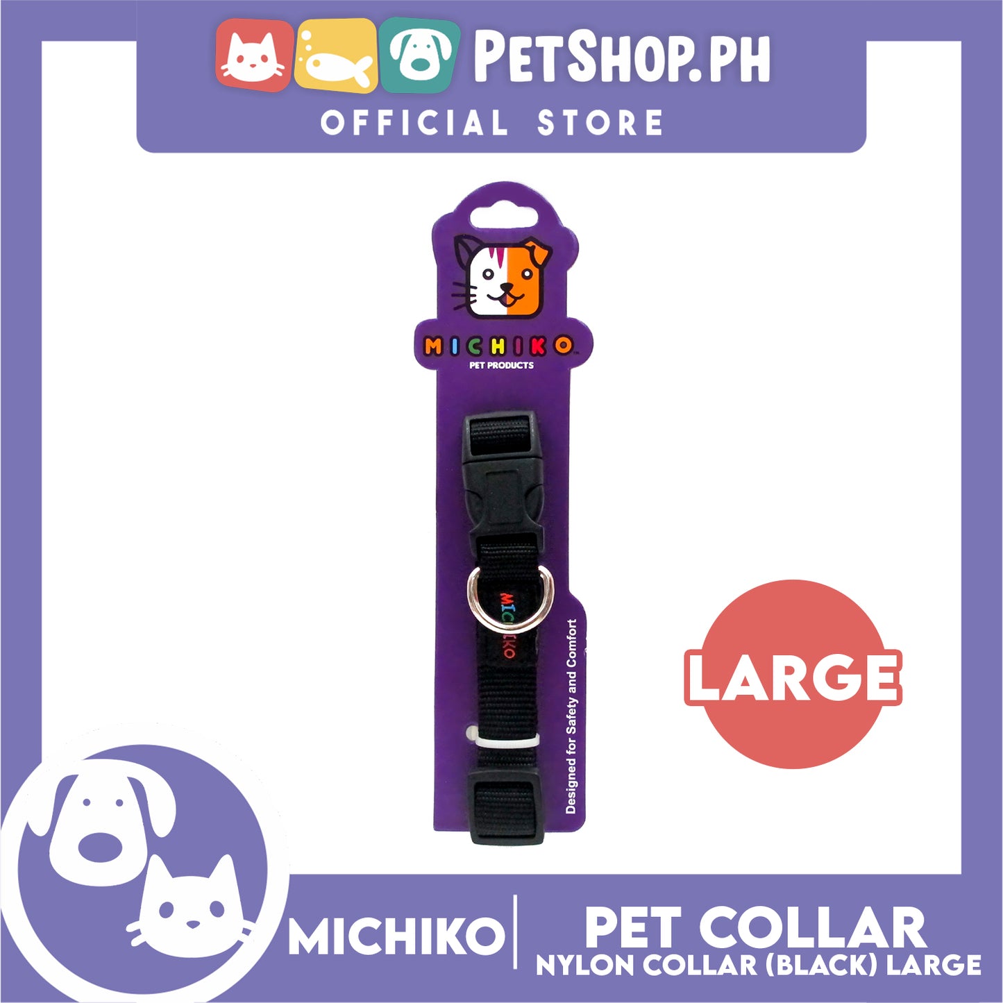 Michiko Nylon Collar Black (Large) Pet Collar