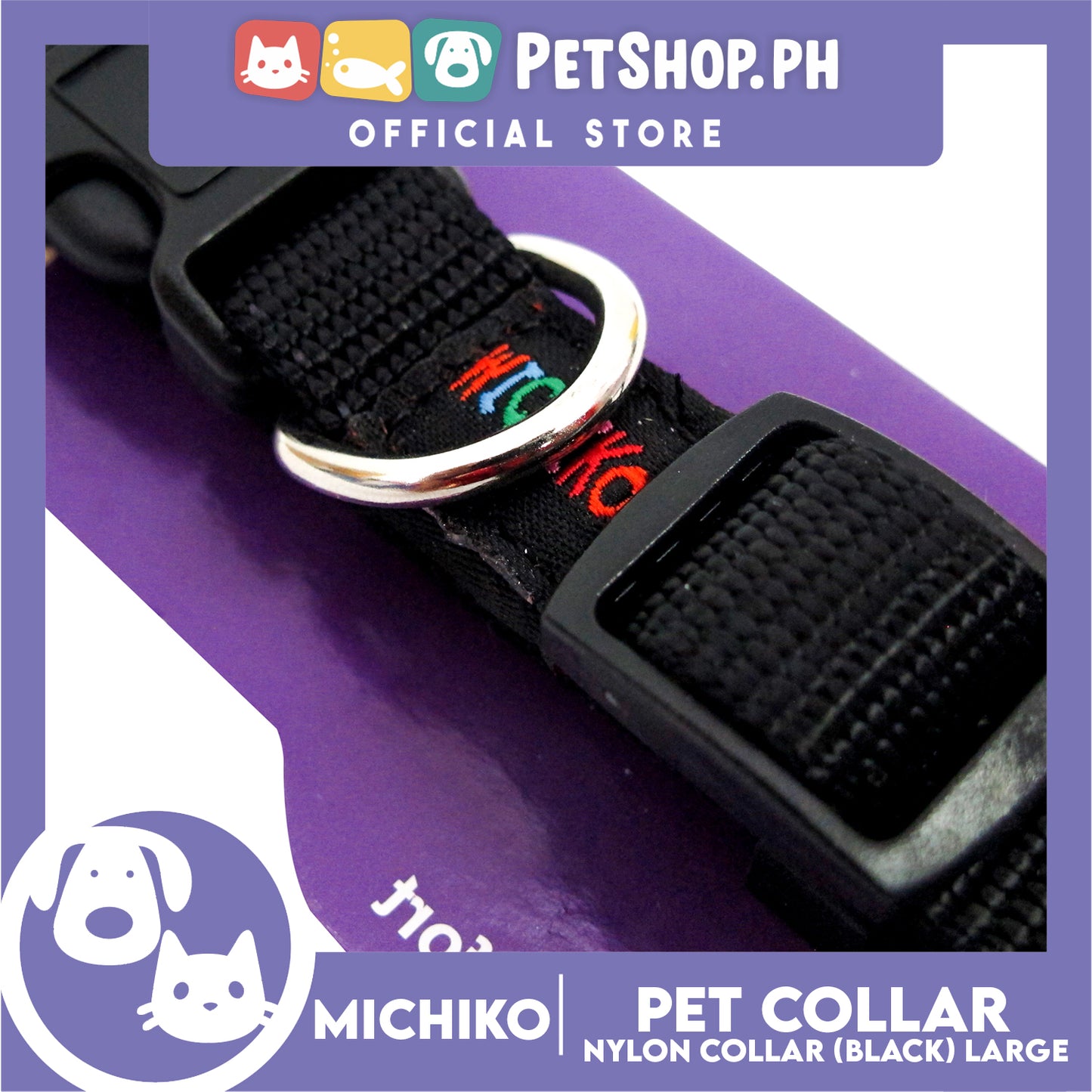 Michiko Nylon Collar Black (Large) Pet Collar