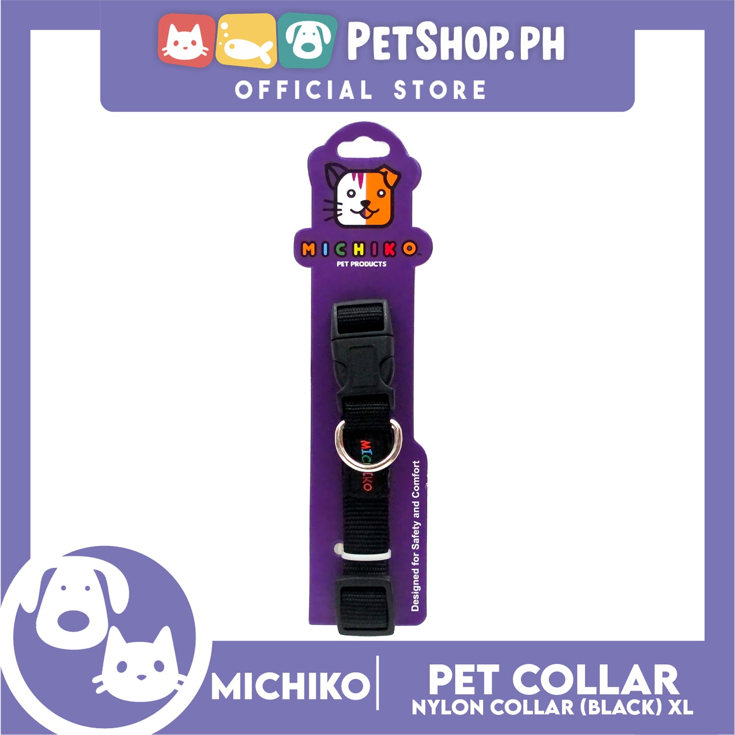 Michiko Nylon Collar Black (Extra Large) Pet Collar