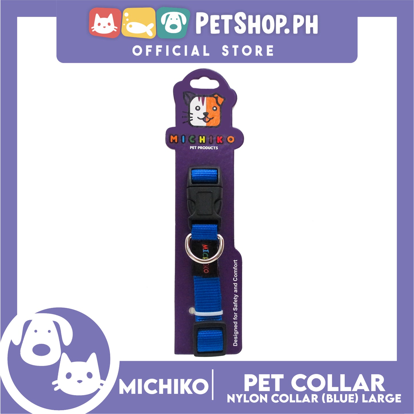 Michiko Nylon Collar Blue (Large) Pet Collar