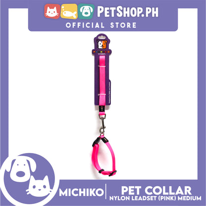 Michiko Nylon Collar Lead Set Pink (Medium) Dog Pet Collar