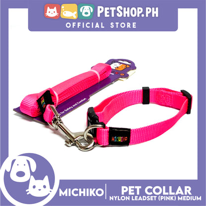 Michiko Nylon Collar Lead Set Pink (Medium) Dog Pet Collar