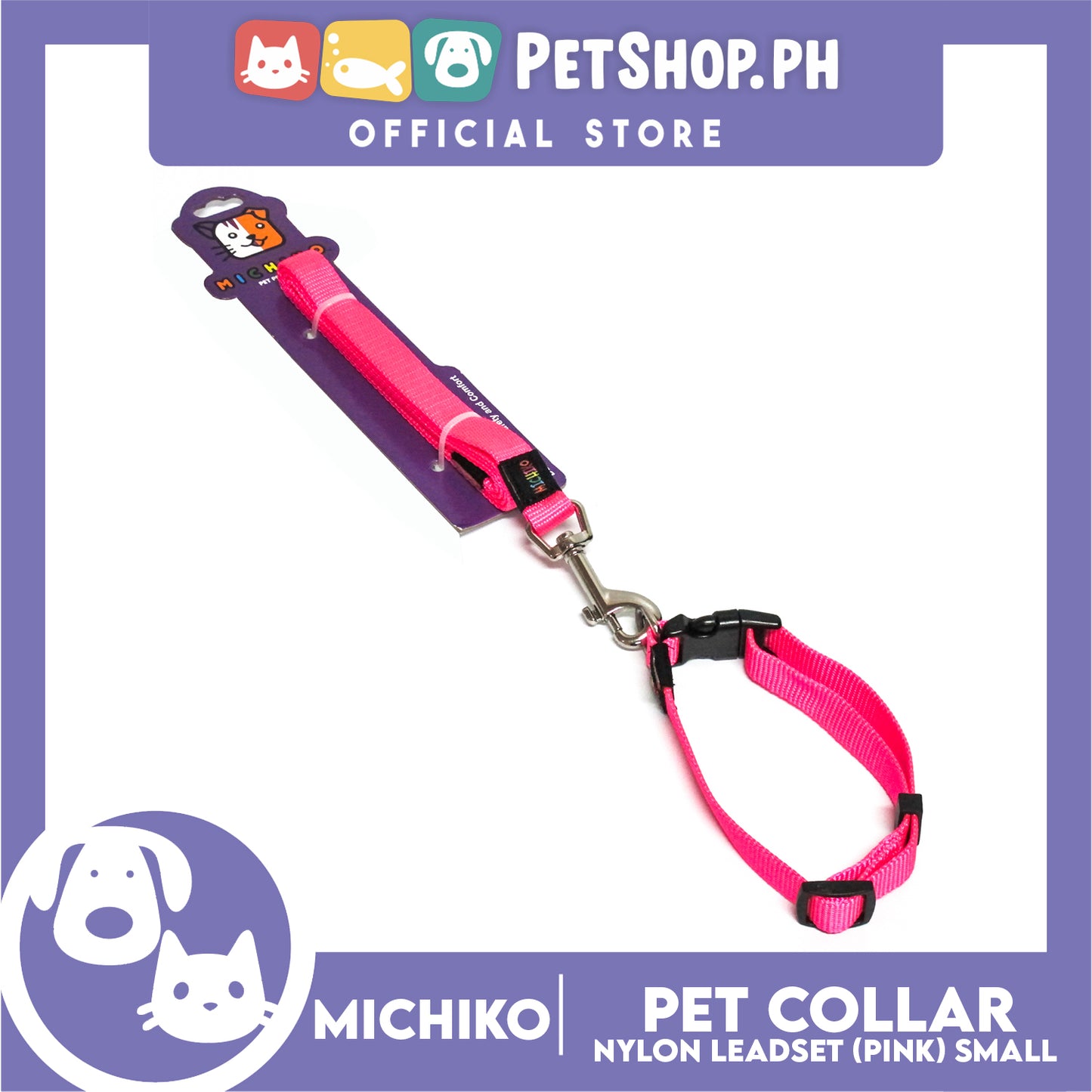 Michiko Nylon Collar Lead Set Pink (Small) Dog Pet Collar