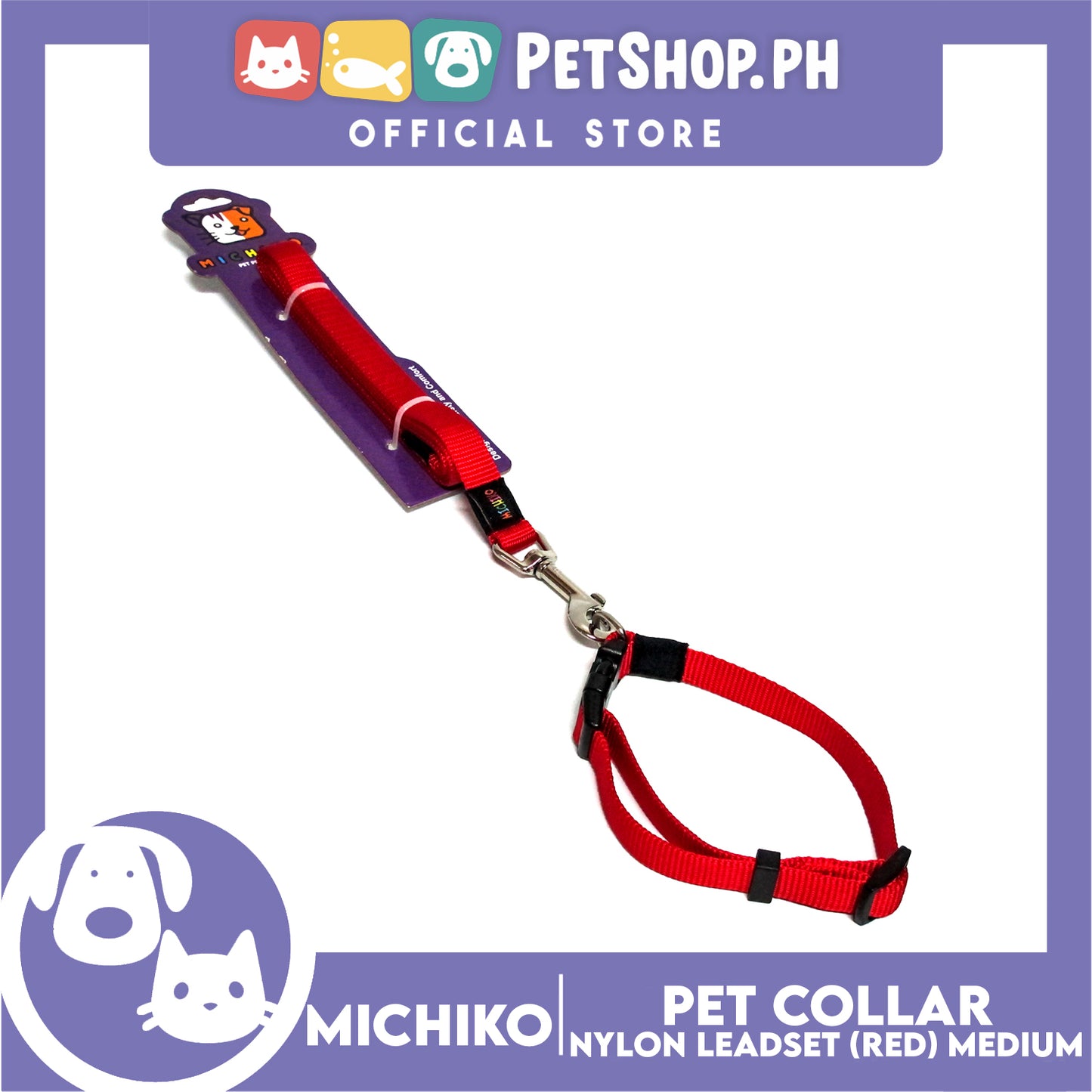 Michiko Nylon Collar Lead Set Red (Medium) Dog Pet Collar