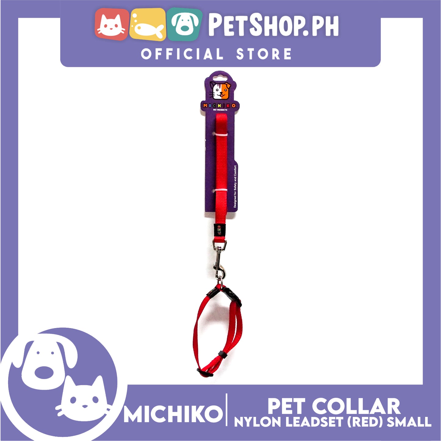 Michiko Nylon Collar Lead Set Red (Small) Dog Pet Collar