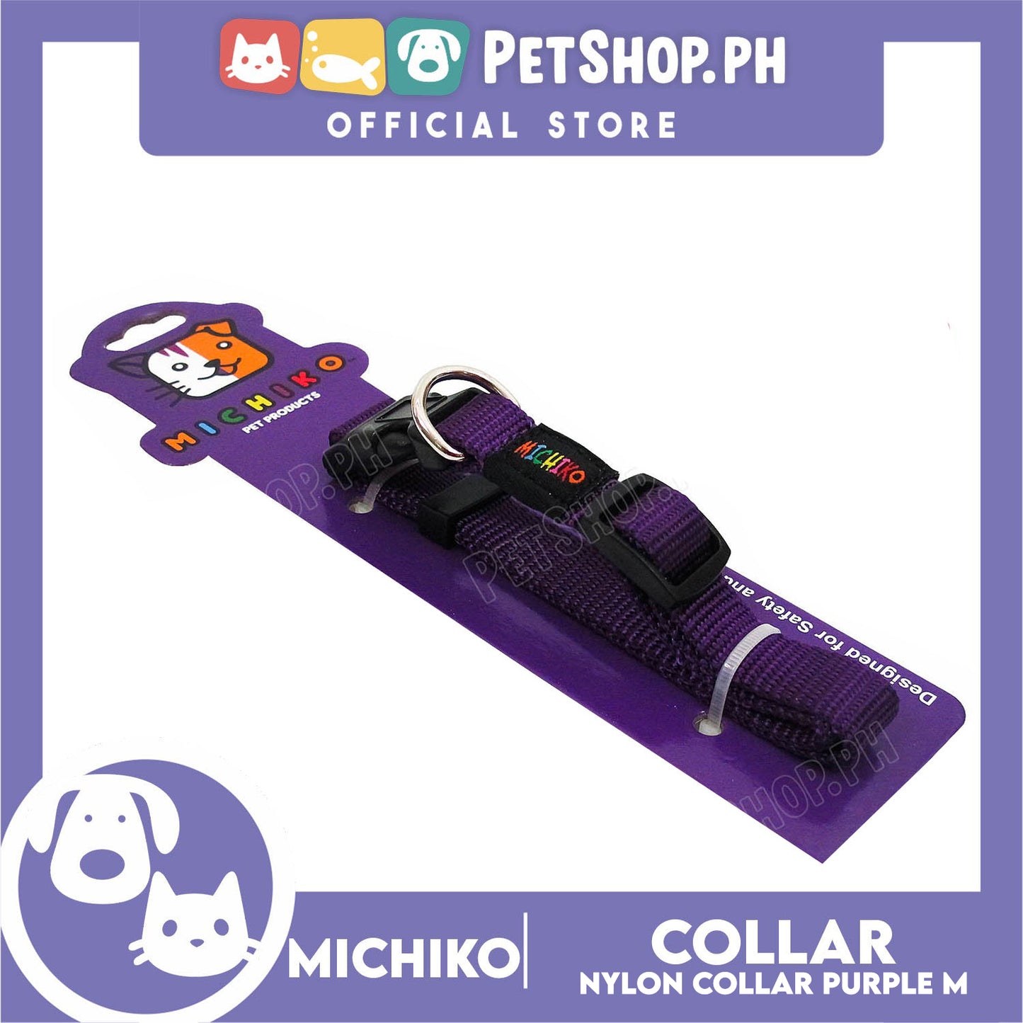 Michiko Nylon Collar Purple (Medium) Pet Collar