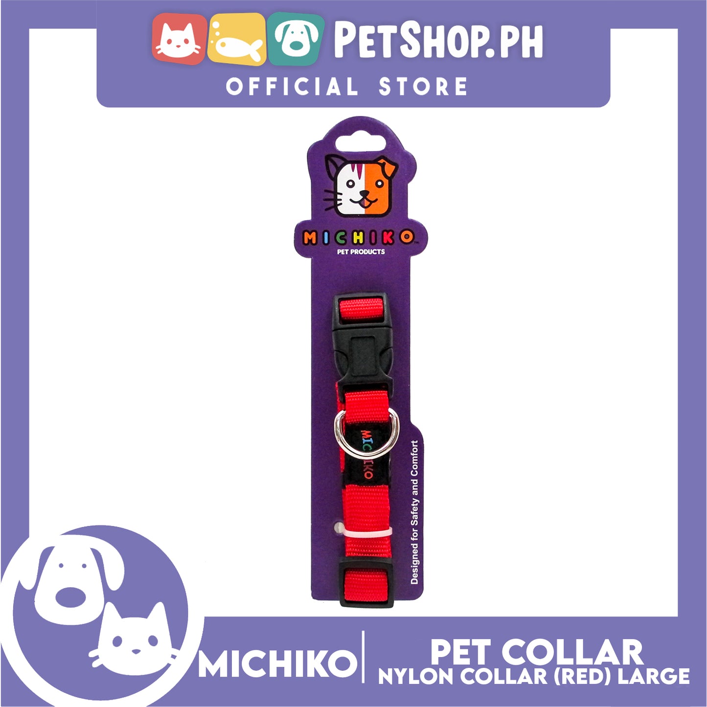 Michiko Nylon Collar Red (Large) Pet Collar